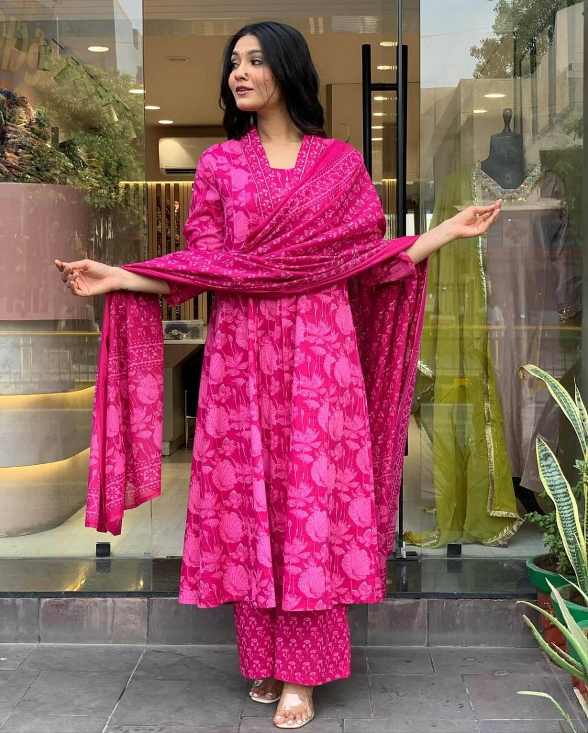 SRF JAIPR Women Cotton Printed Straight Kurti ( Pink ) SRF JAIPR Women Cotton Printed Straight Kurti ( Pink )