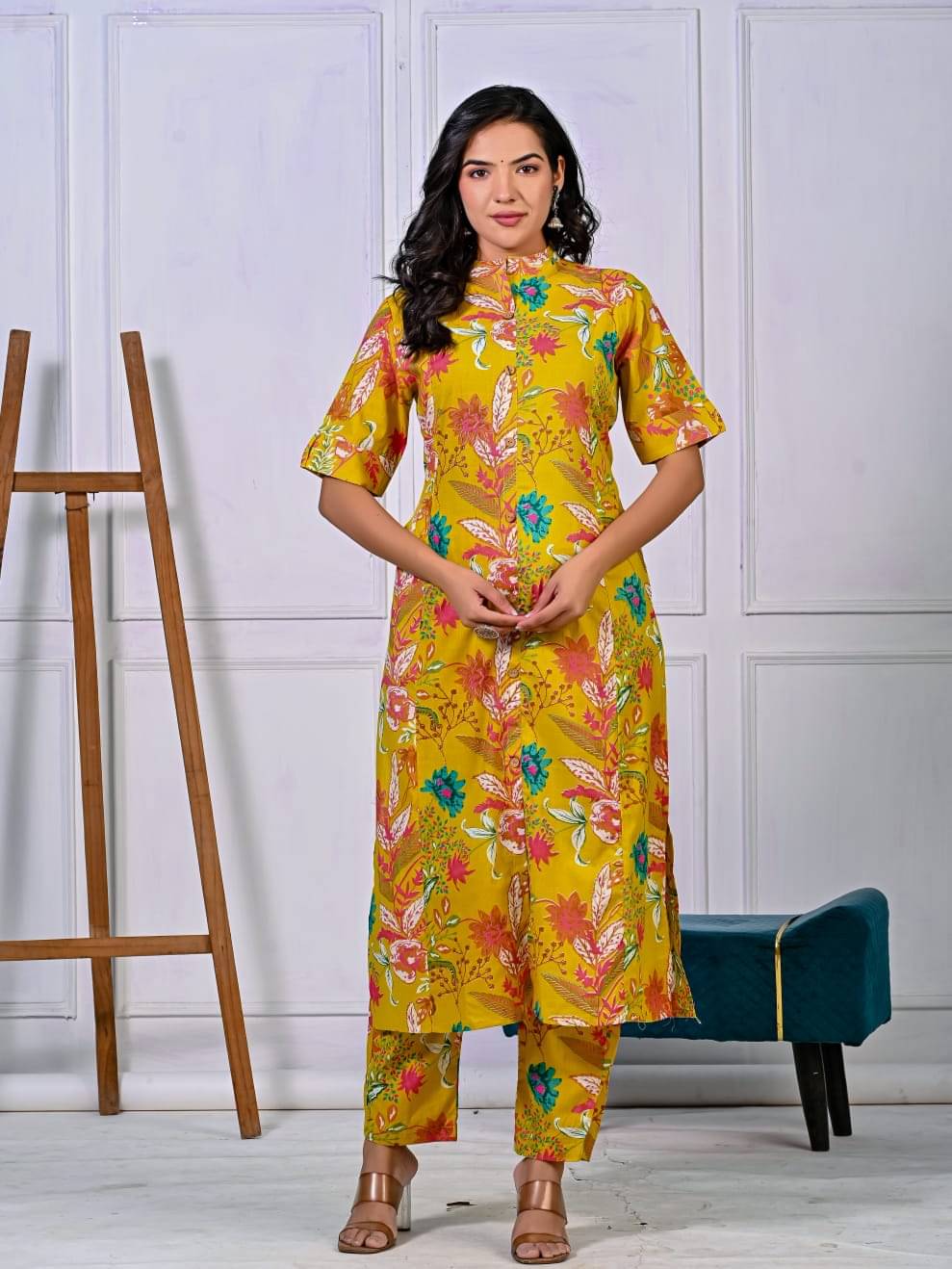 SRF JAIPR Women Cotton Printed Straight Kurti ( Yellow )     			SRF JAIPR Women Cotton Printed Straight Kurti ( Yellow )
