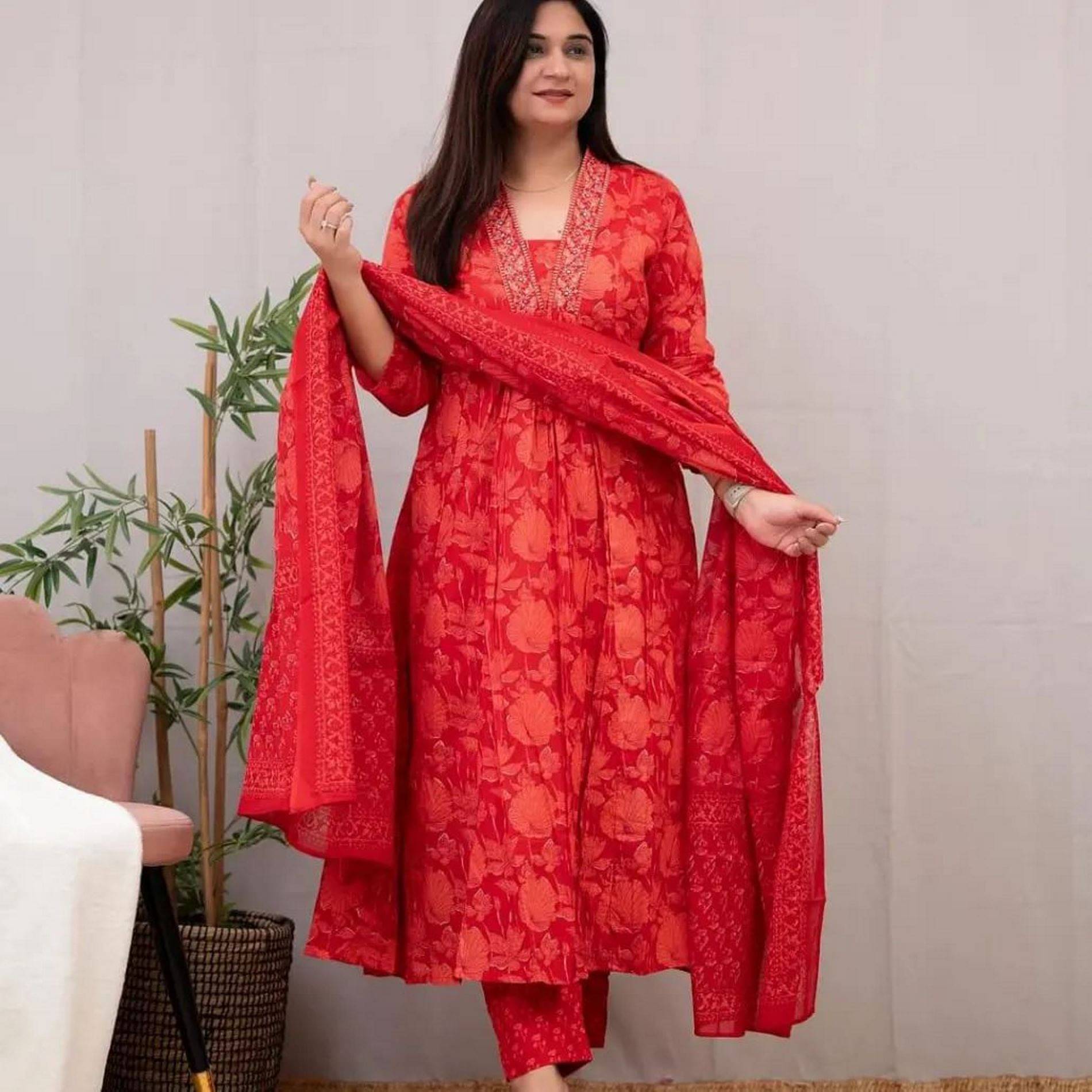 SRF JAIPR Women Cotton Printed Straight Kurti ( Red ) SRF JAIPR Women Cotton Printed Straight Kurti ( Red )