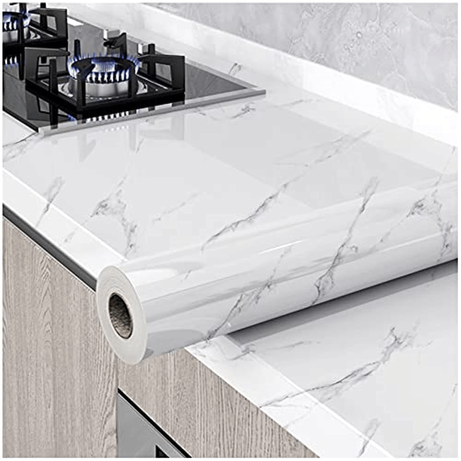     			Self Adhesive White Marble Wallpaper for Kitchen Wall Cabinet Drawer Table Waterproof Vinyl Sheet (60x200cm, Pack of 3)