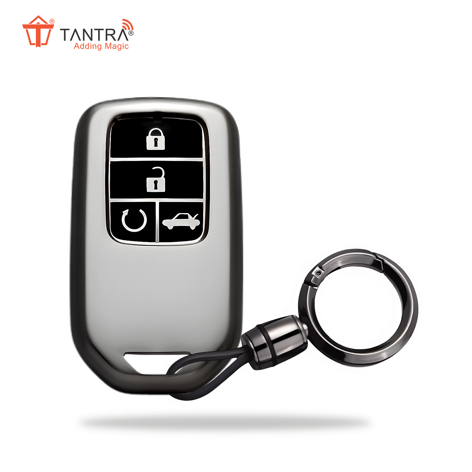 TANTRA TPU Key Cover and Round Key Chain Compatible With Honda Amaze | City | Civic 2023 2024 4 Button Flip Key (Grey) TANTRA TPU Key Cover and Round Key Chain Compatible With Honda Amaze | City | Civic 2023 2024 4 Button Flip Key (Grey)