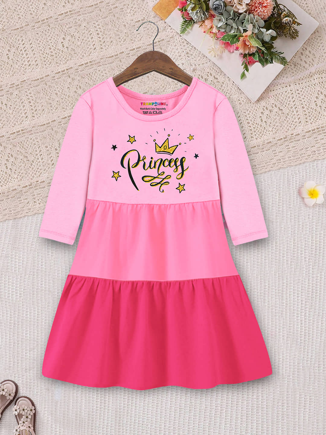 Trampoline Cotton Blend Dress For Girls ( Pack of 1 , Pink )