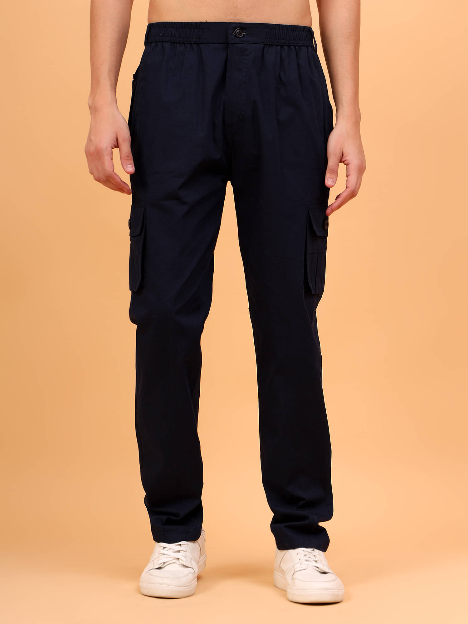     			TrybeX Regular Flat Men's Cargos - Navy Blue ( Pack of 1 )