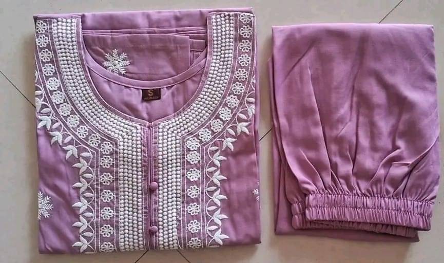     			VILOCHAN Women Cotton Embroidered A-line Kurti With Pants ( Pink )