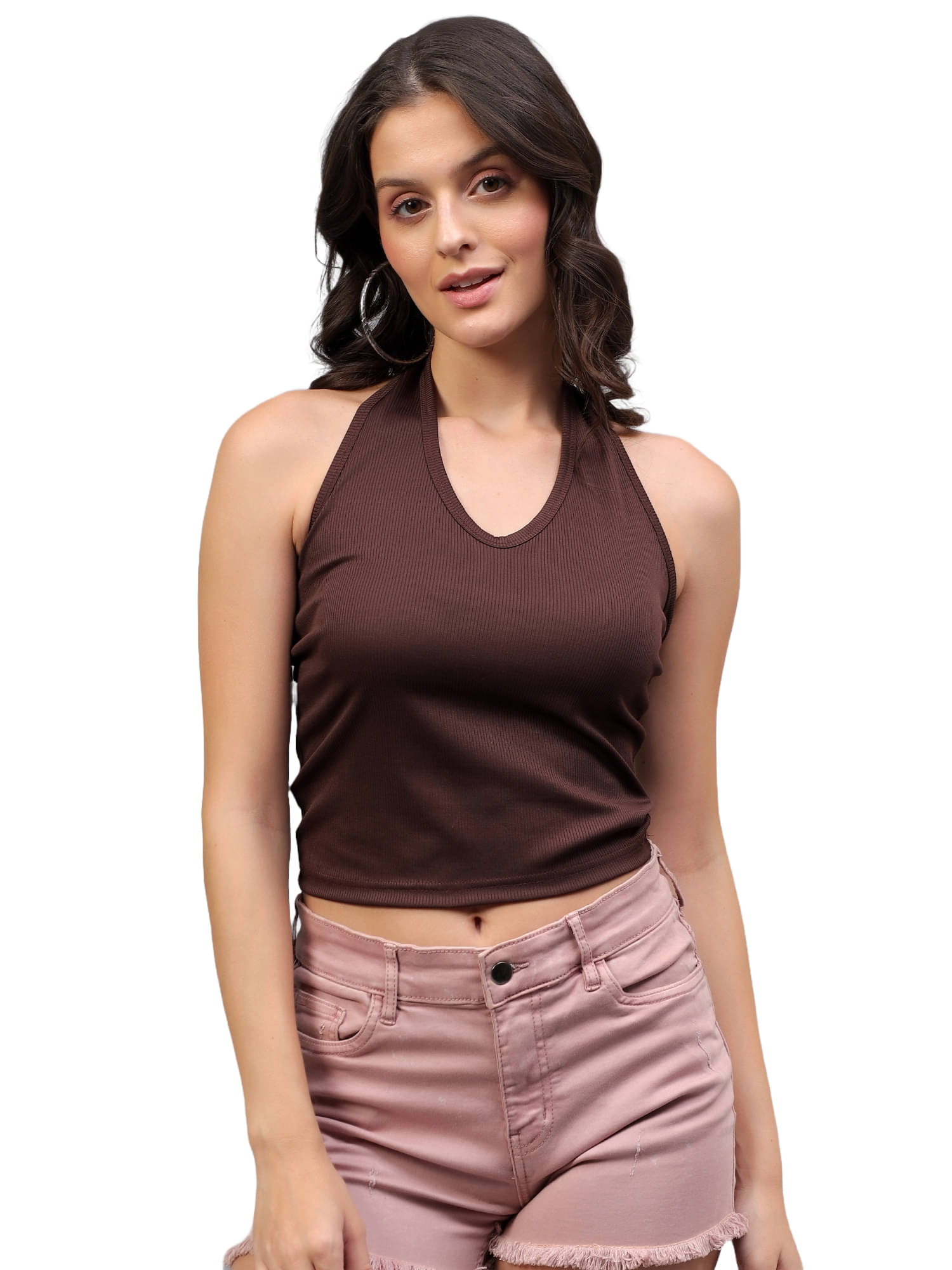 Volex Women's Cotton Crop Top ( Brown ) Volex Women's Cotton Crop Top ( Brown )