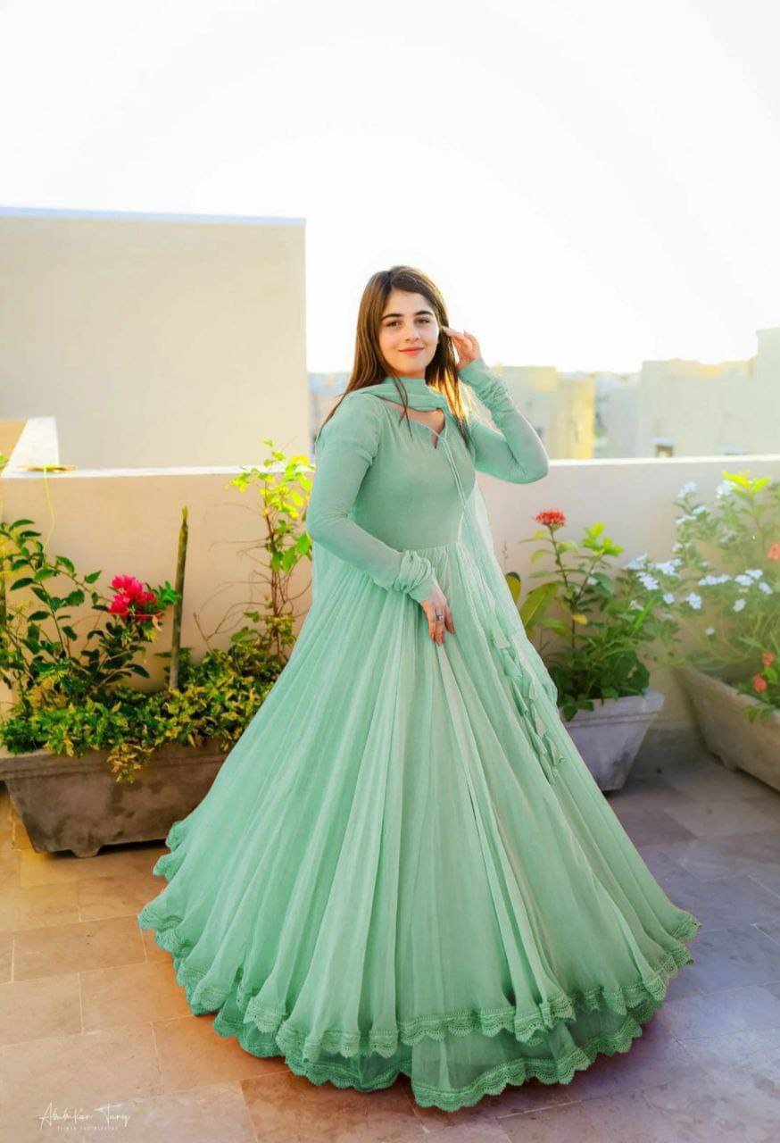 keshav fashion Women Georgette Flared Stitched Ethnic Gown ( Turquoise ) keshav fashion Women Georgette Flared Stitched Ethnic Gown ( Turquoise )