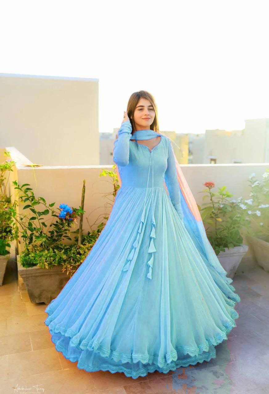     			keshav fashion Women Georgette Flared Stitched Ethnic Gown ( Blue )