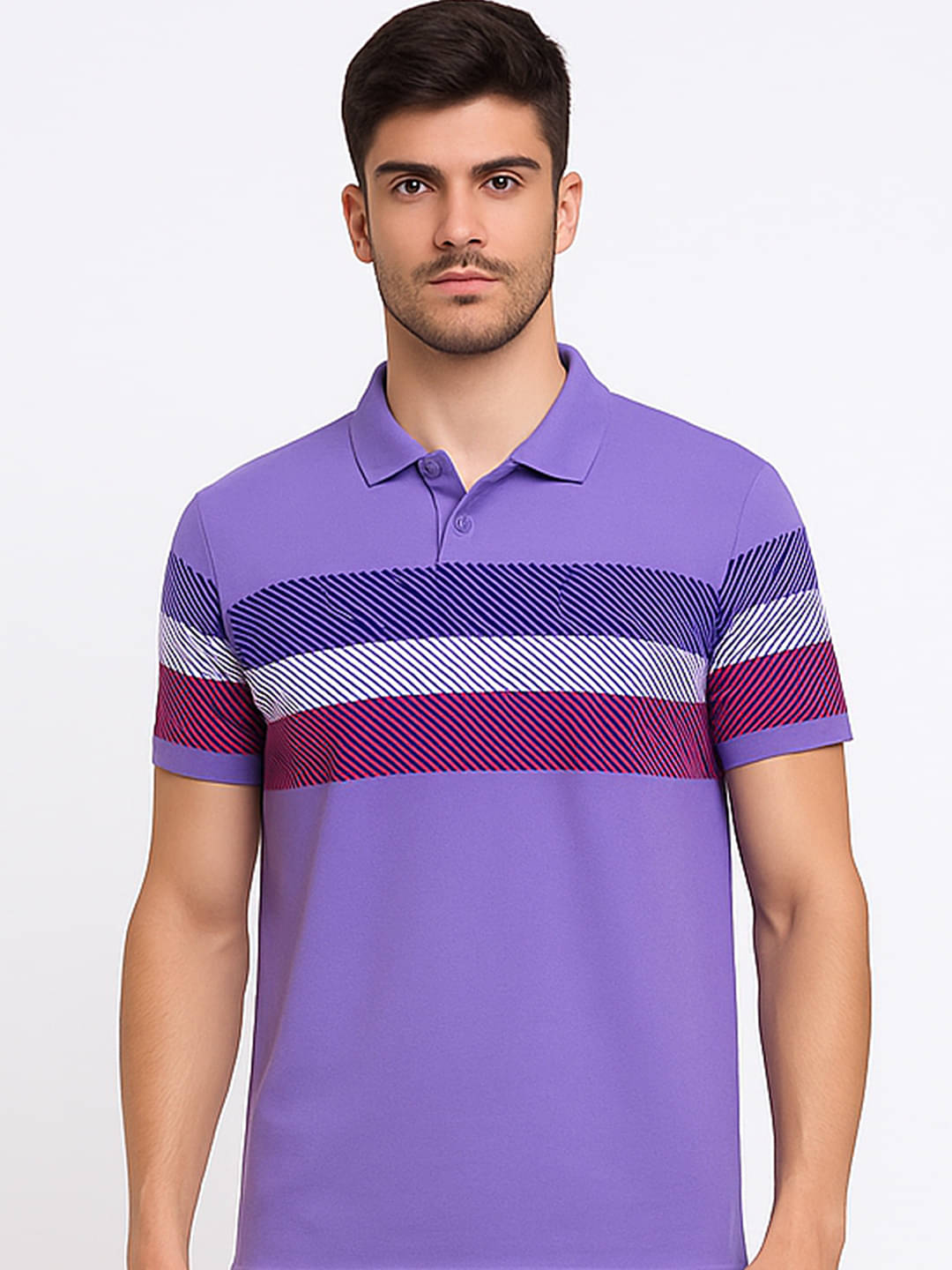 AIN6 Men Polyester Regular Fit Printed Polo T Shirt ( Lavender ) AIN6 Men Polyester Regular Fit Printed Polo T Shirt ( Lavender )