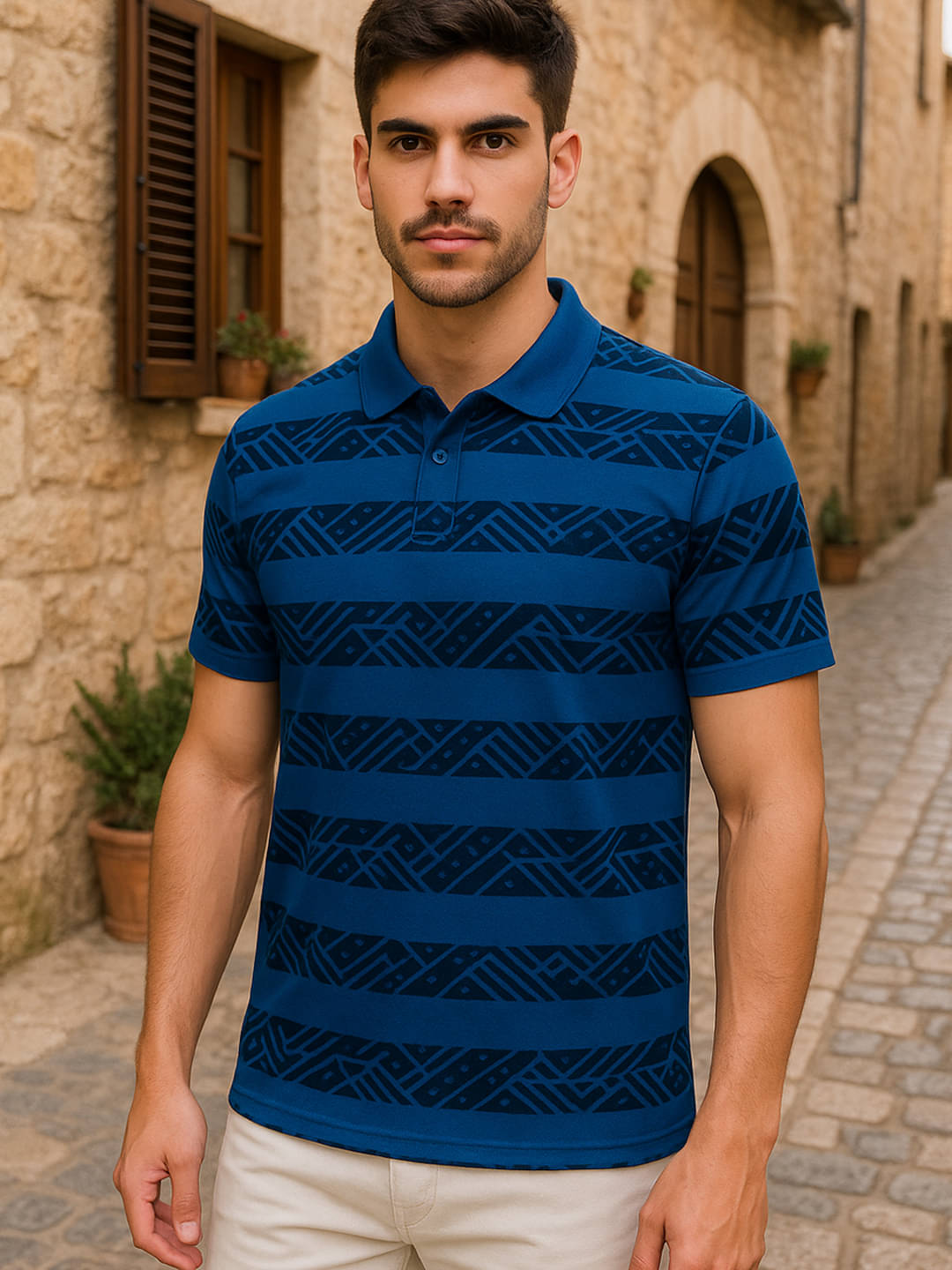 AIN6 Men Polyester Regular Fit Printed Polo T Shirt ( Indigo ) AIN6 Men Polyester Regular Fit Printed Polo T Shirt ( Indigo )