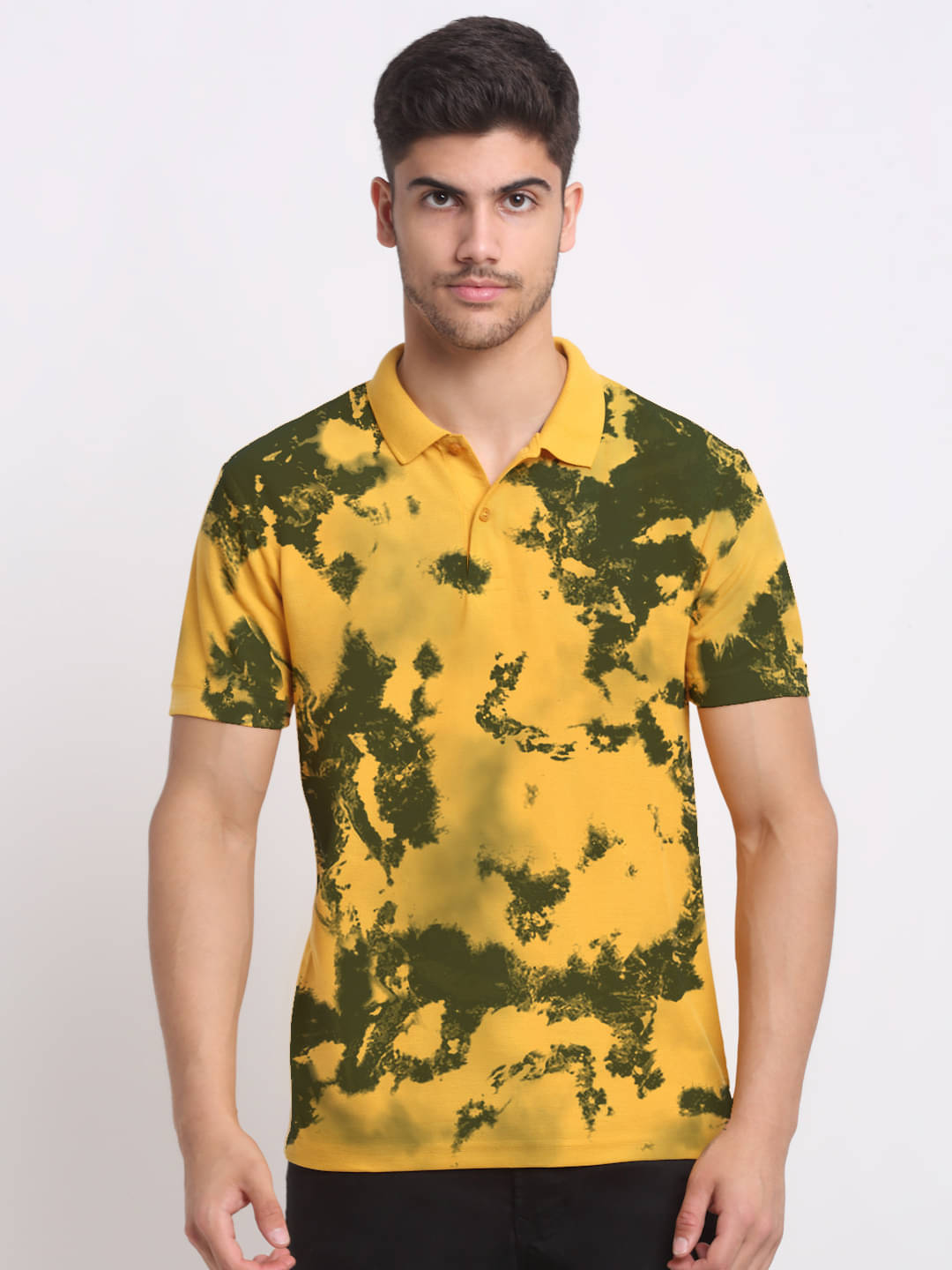 AIN6 Men Polyester Regular Fit Printed Polo T Shirt ( Mustard )     			AIN6 Men Polyester Regular Fit Printed Polo T Shirt ( Mustard )
