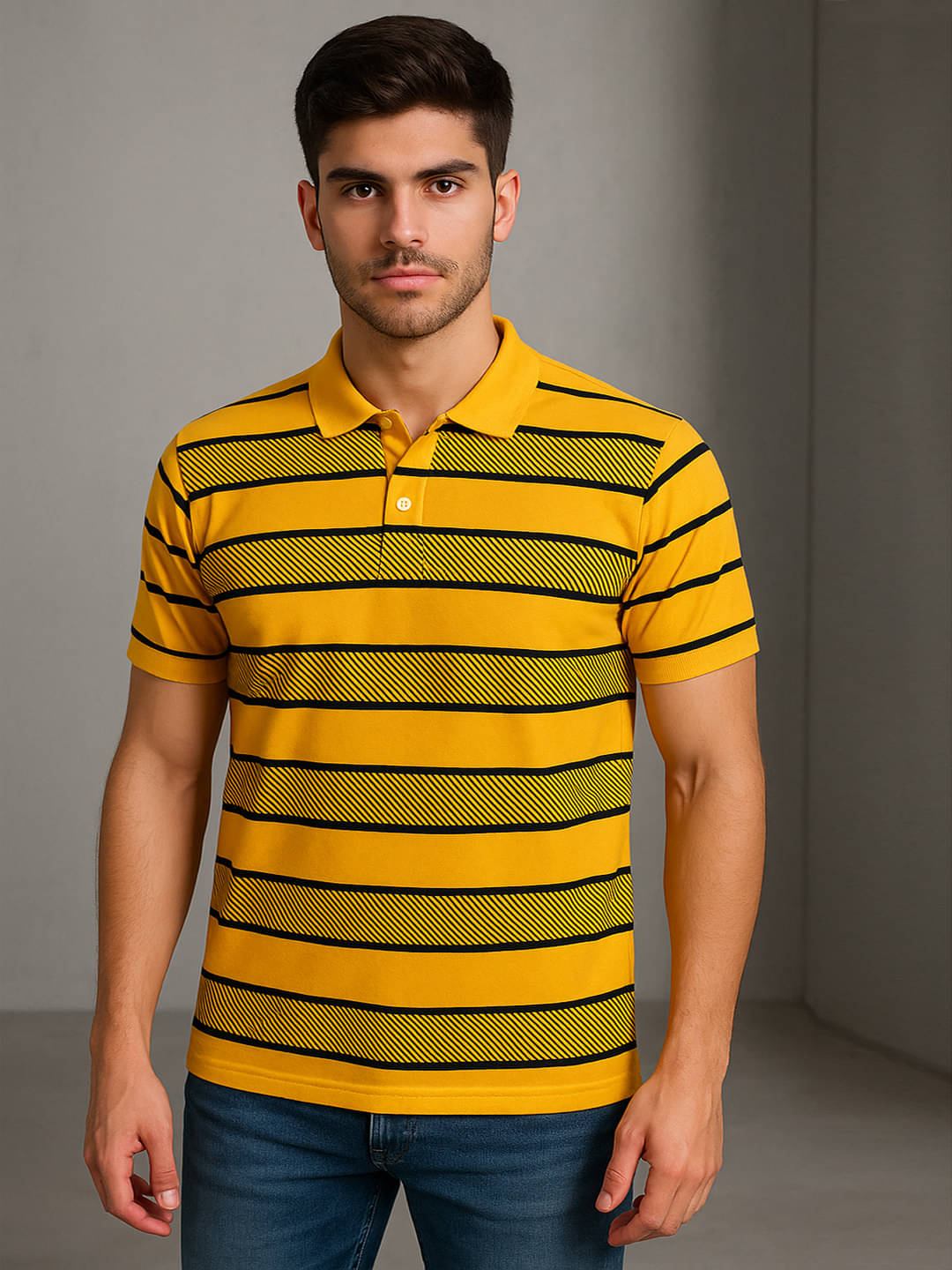     			AIN6 Men Polyester Regular Fit Printed Polo T Shirt ( Mustard )