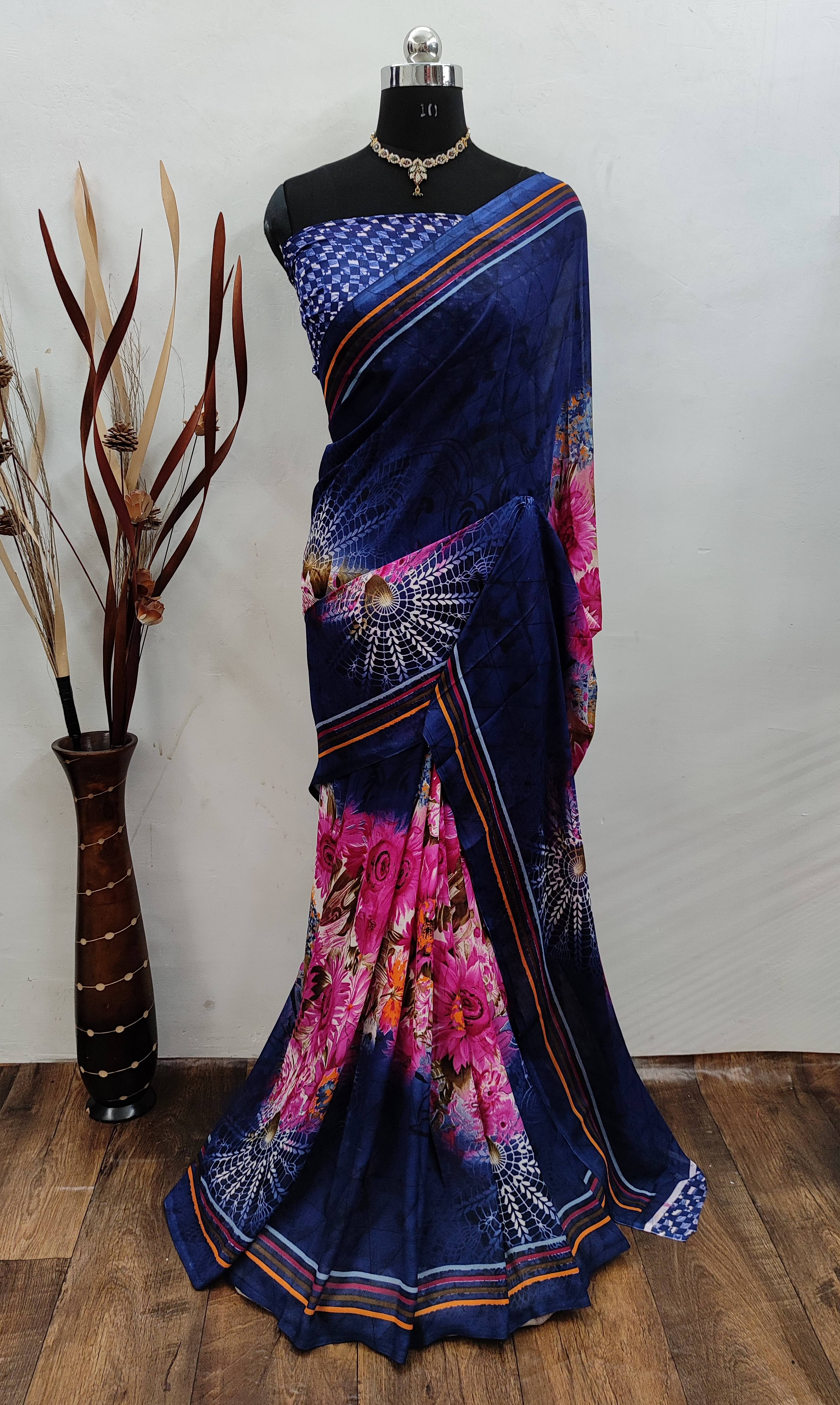 ANAND SAREES Georgette Printed Chanderi saree With Unstitched Blouse Piece ( Blue ) ANAND SAREES Georgette Printed Chanderi saree With Unstitched Blouse Piece ( Blue )