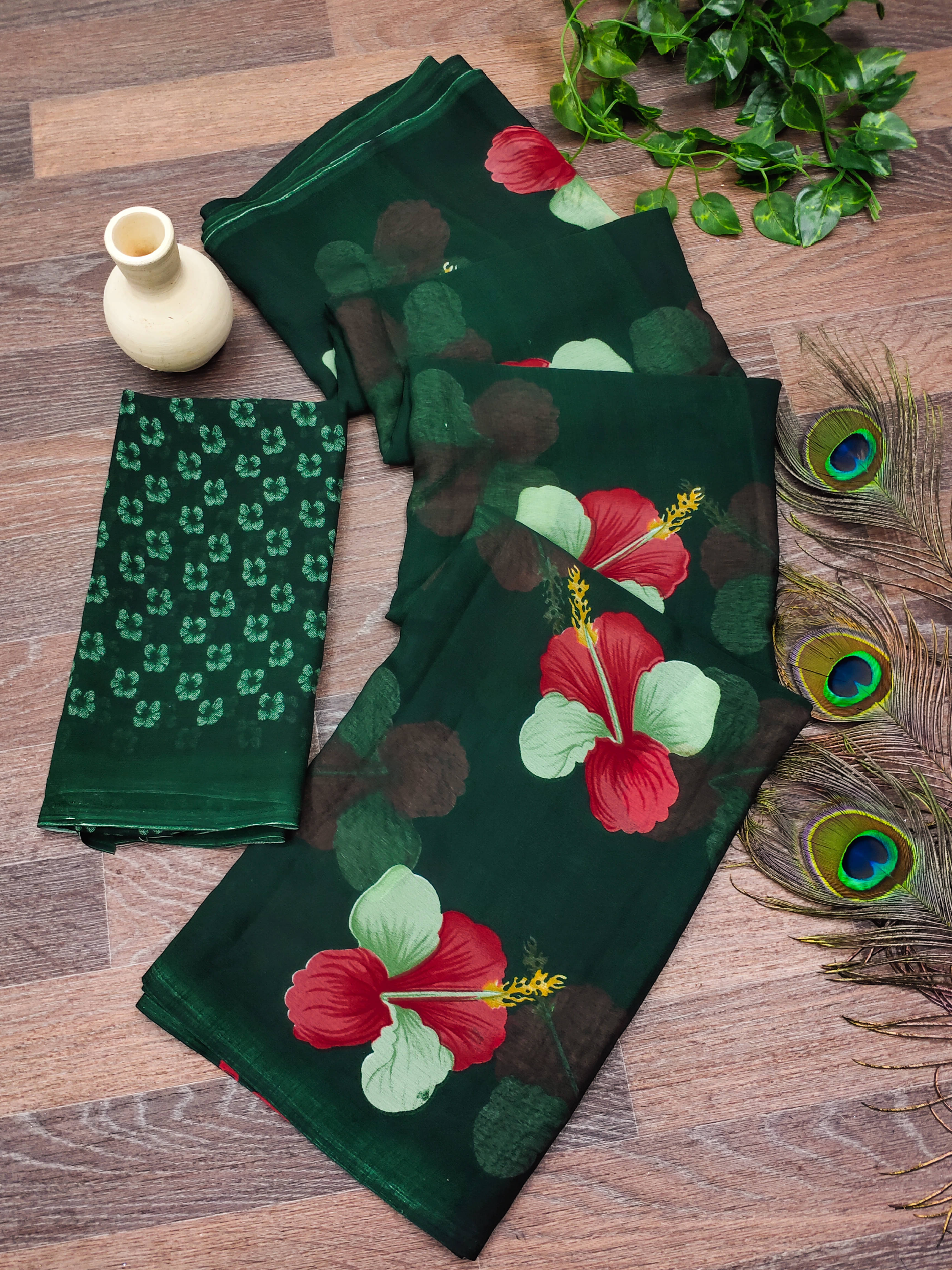 ANAND SAREES Georgette Printed Chanderi saree With Unstitched Blouse Piece ( Green ) ANAND SAREES Georgette Printed Chanderi saree With Unstitched Blouse Piece ( Green )
