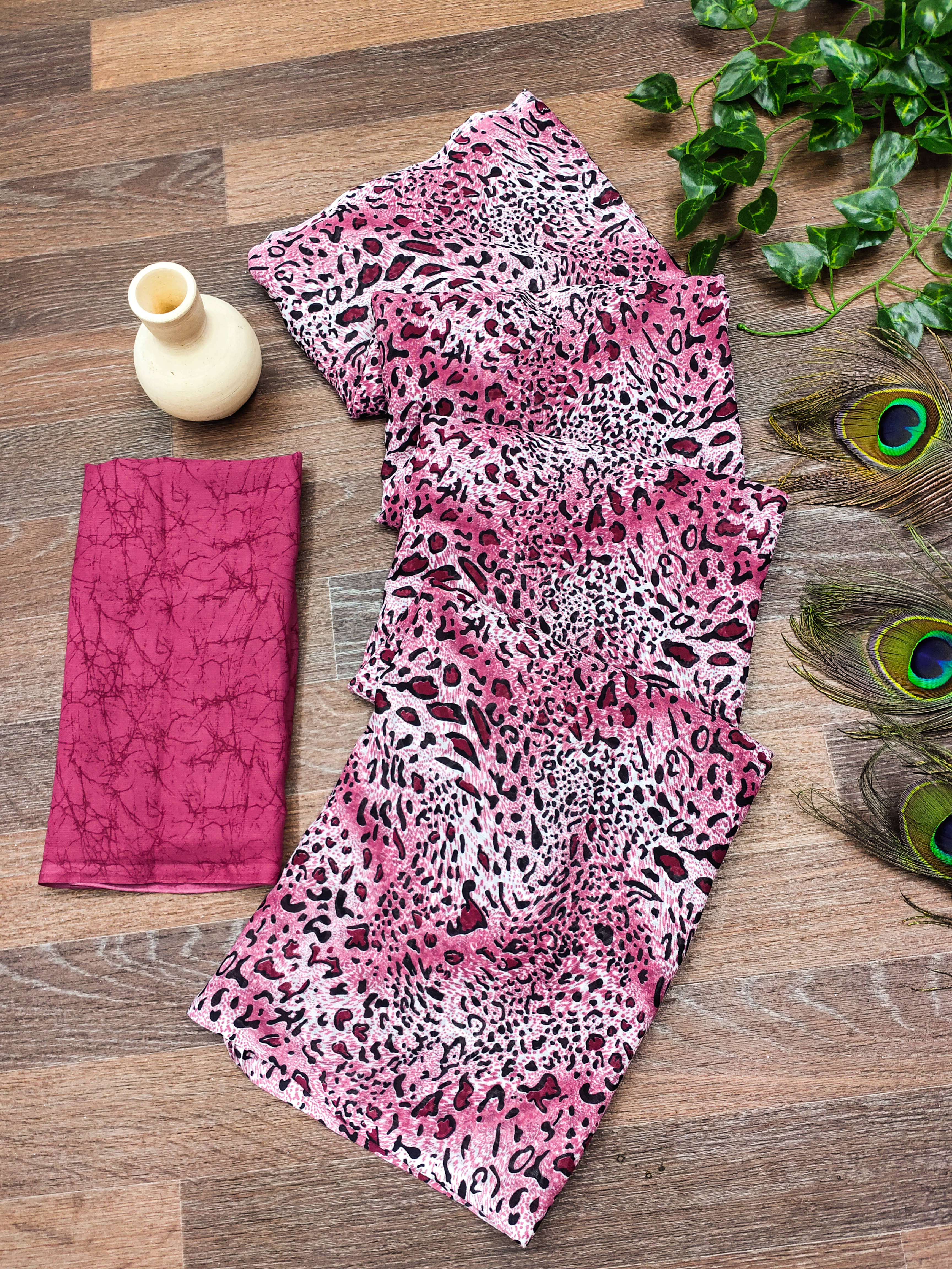     			ANAND SAREES Georgette Printed Chanderi saree With Unstitched Blouse Piece ( Pink )