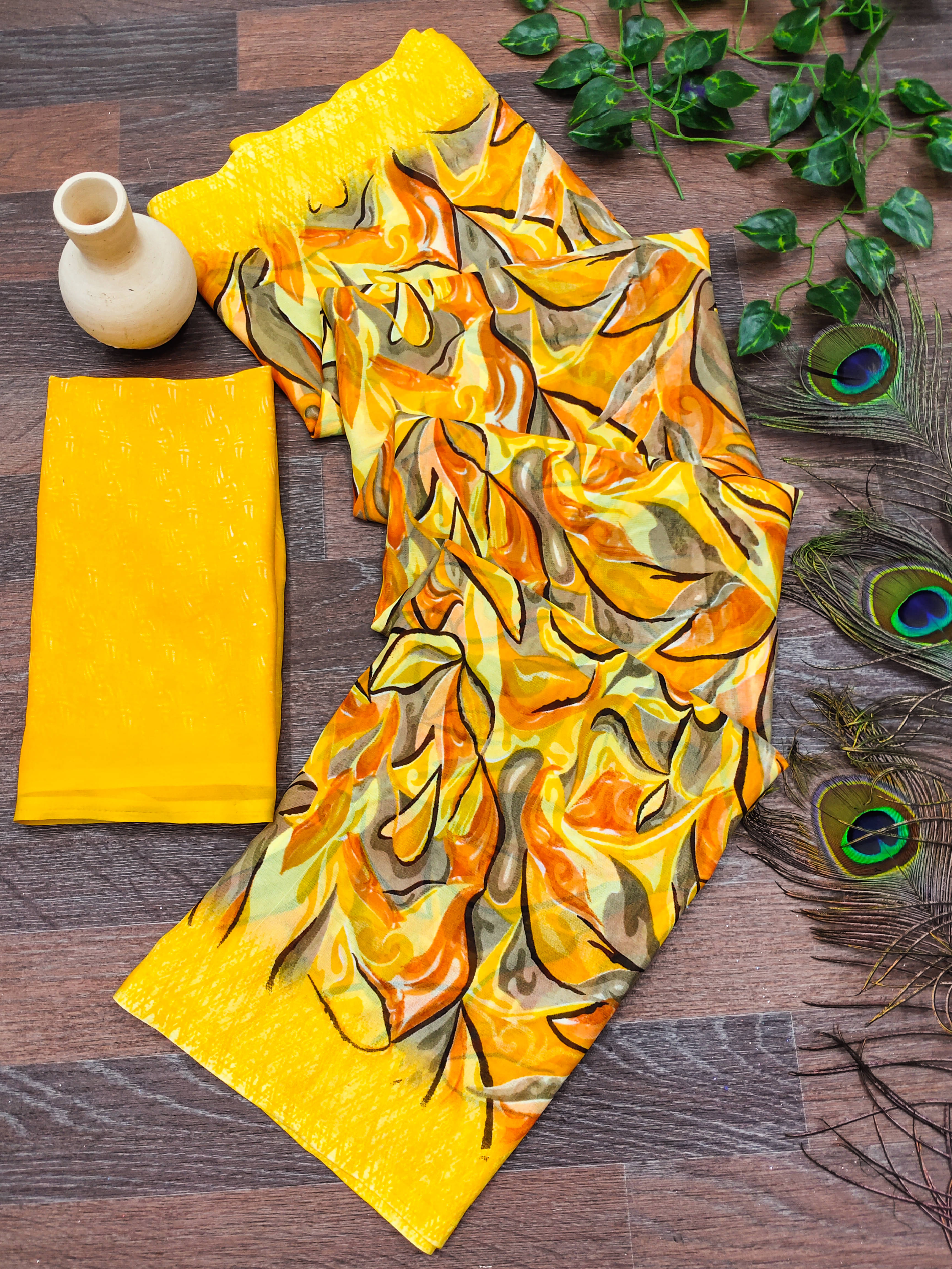 ANAND SAREES Georgette Printed Chanderi saree With Unstitched Blouse Piece ( Yellow ) ANAND SAREES Georgette Printed Chanderi saree With Unstitched Blouse Piece ( Yellow )