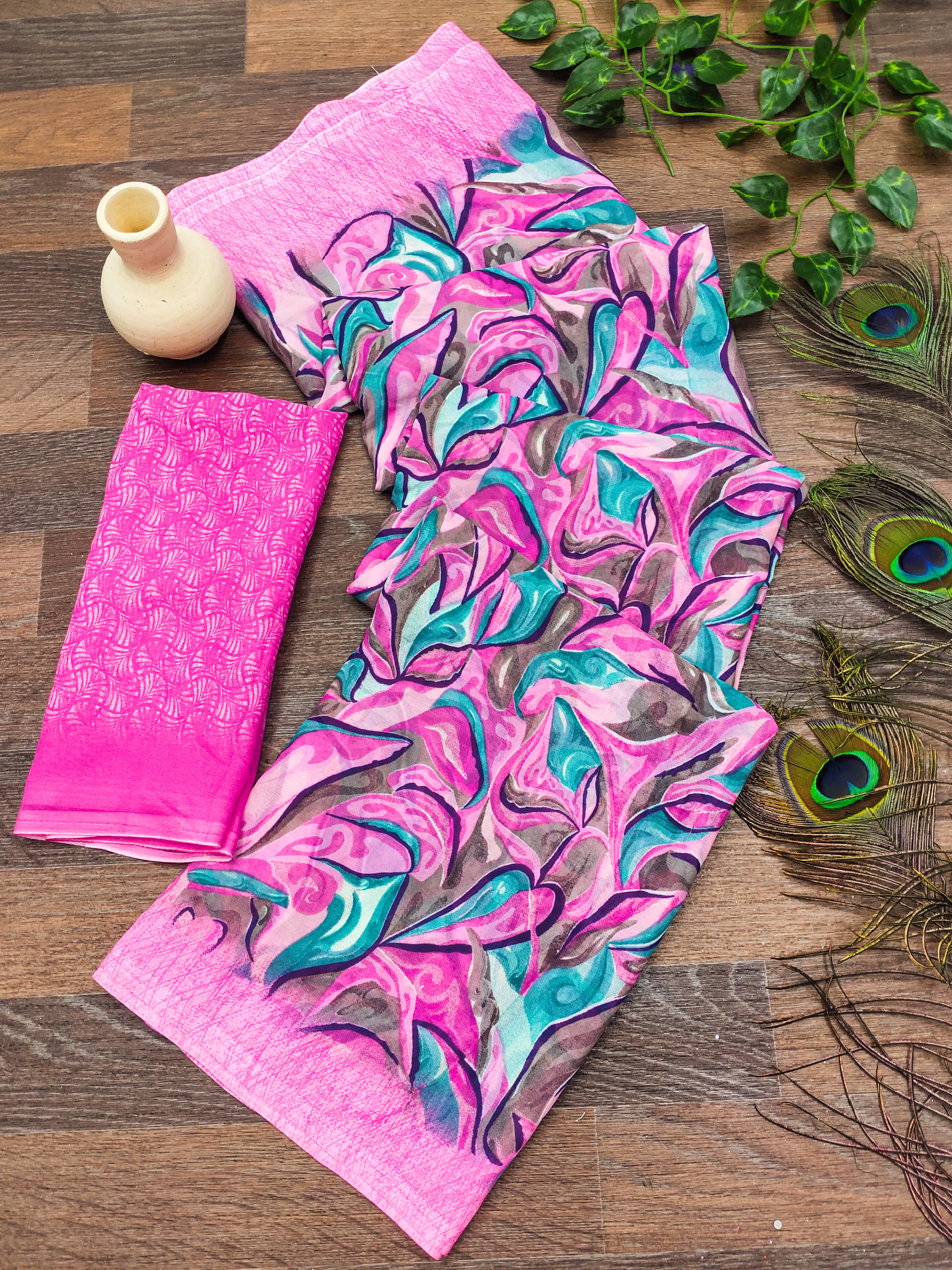 ANAND SAREES Georgette Printed Chanderi saree With Unstitched Blouse Piece ( Pink ) ANAND SAREES Georgette Printed Chanderi saree With Unstitched Blouse Piece ( Pink )