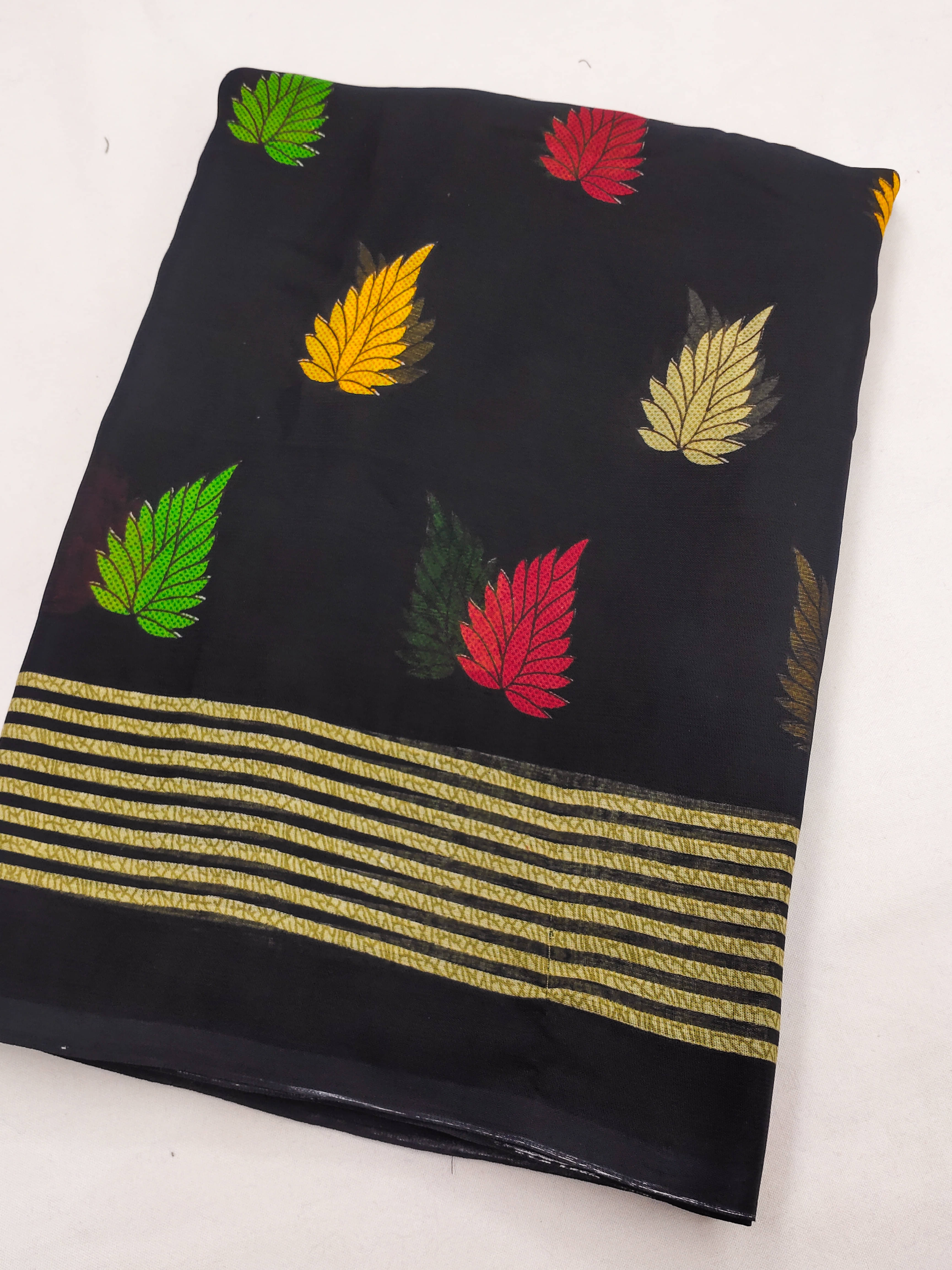 ANAND SAREES Georgette Printed Chanderi saree With Unstitched Blouse Piece ( Black ) ANAND SAREES Georgette Printed Chanderi saree With Unstitched Blouse Piece ( Black )