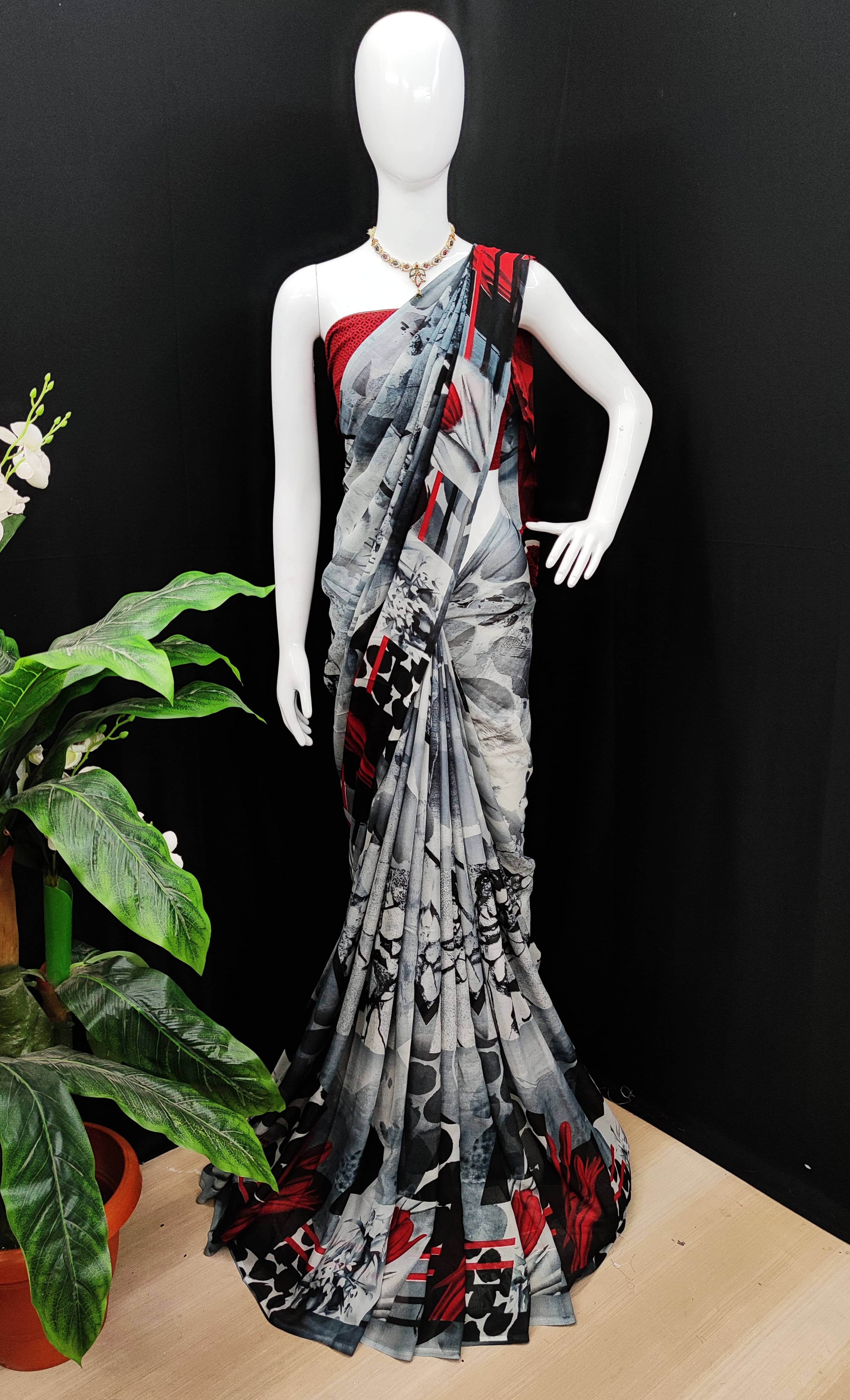 ANAND SAREES Georgette Printed Chanderi saree With Unstitched Blouse Piece ( Black ) ANAND SAREES Georgette Printed Chanderi saree With Unstitched Blouse Piece ( Black )
