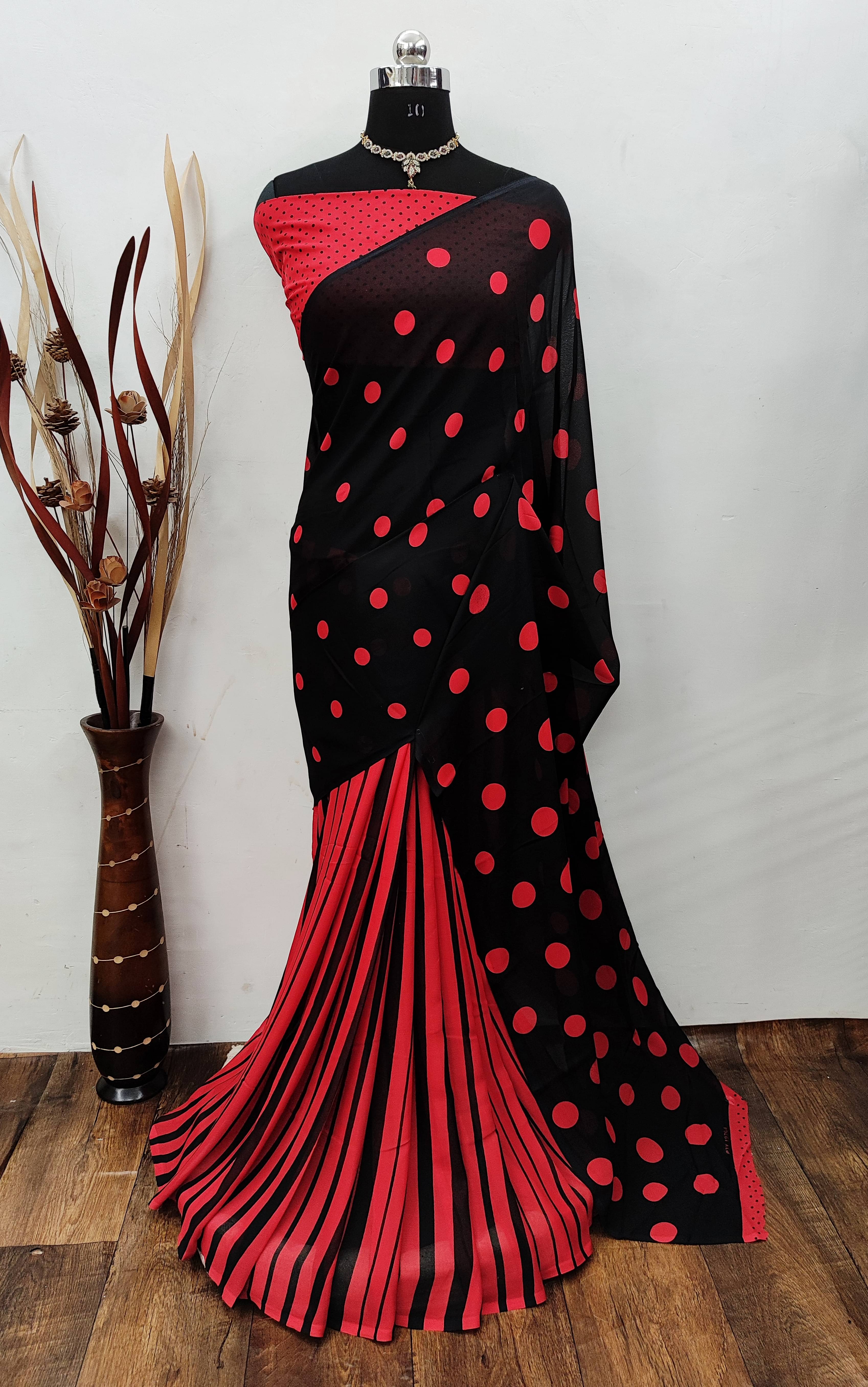 ANAND SAREES Georgette Printed Chanderi saree With Unstitched Blouse Piece ( Red ) ANAND SAREES Georgette Printed Chanderi saree With Unstitched Blouse Piece ( Red )