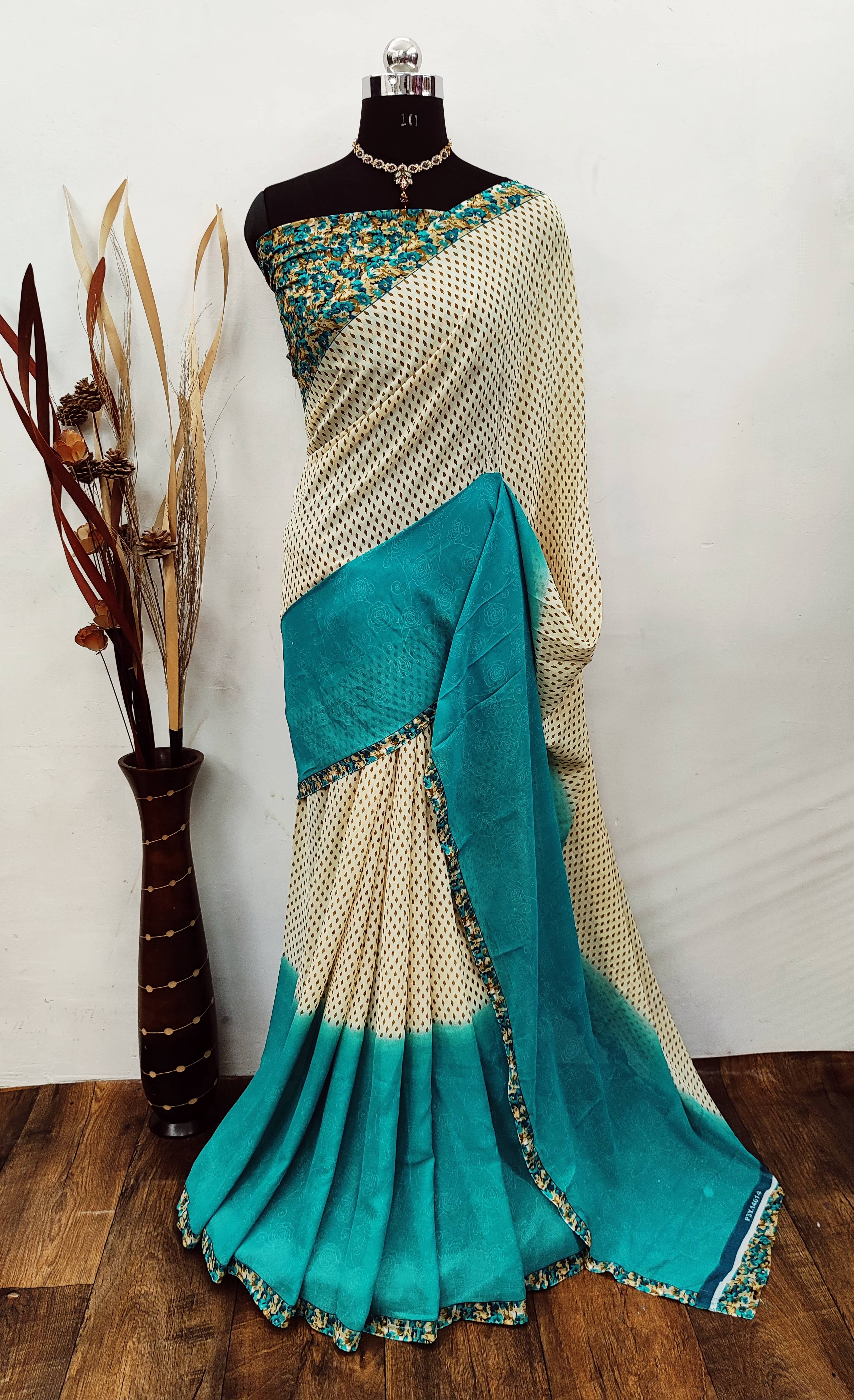 ANAND SAREES Georgette Printed Chanderi saree With Unstitched Blouse Piece ( Blue ) ANAND SAREES Georgette Printed Chanderi saree With Unstitched Blouse Piece ( Blue )