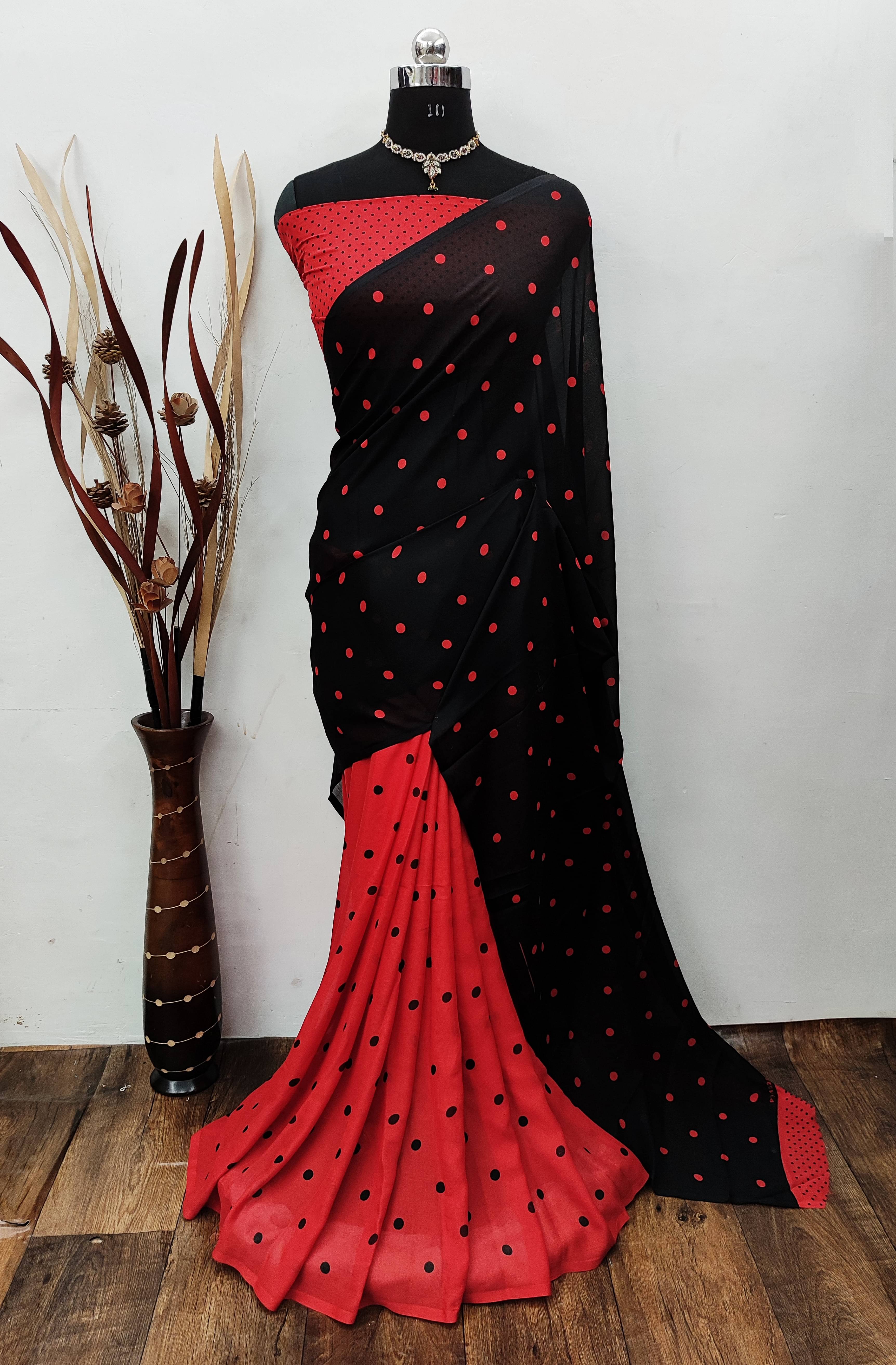     			ANAND SAREES Georgette Printed Chanderi saree With Unstitched Blouse Piece ( Red )