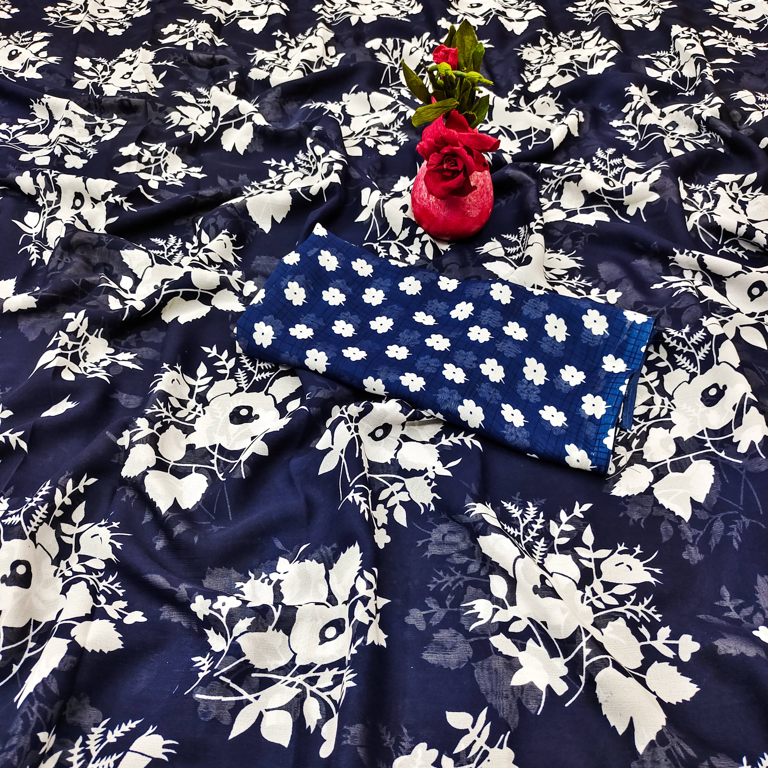 ANAND SAREES Georgette Printed Chanderi saree With Unstitched Blouse Piece ( Blue ) ANAND SAREES Georgette Printed Chanderi saree With Unstitched Blouse Piece ( Blue )