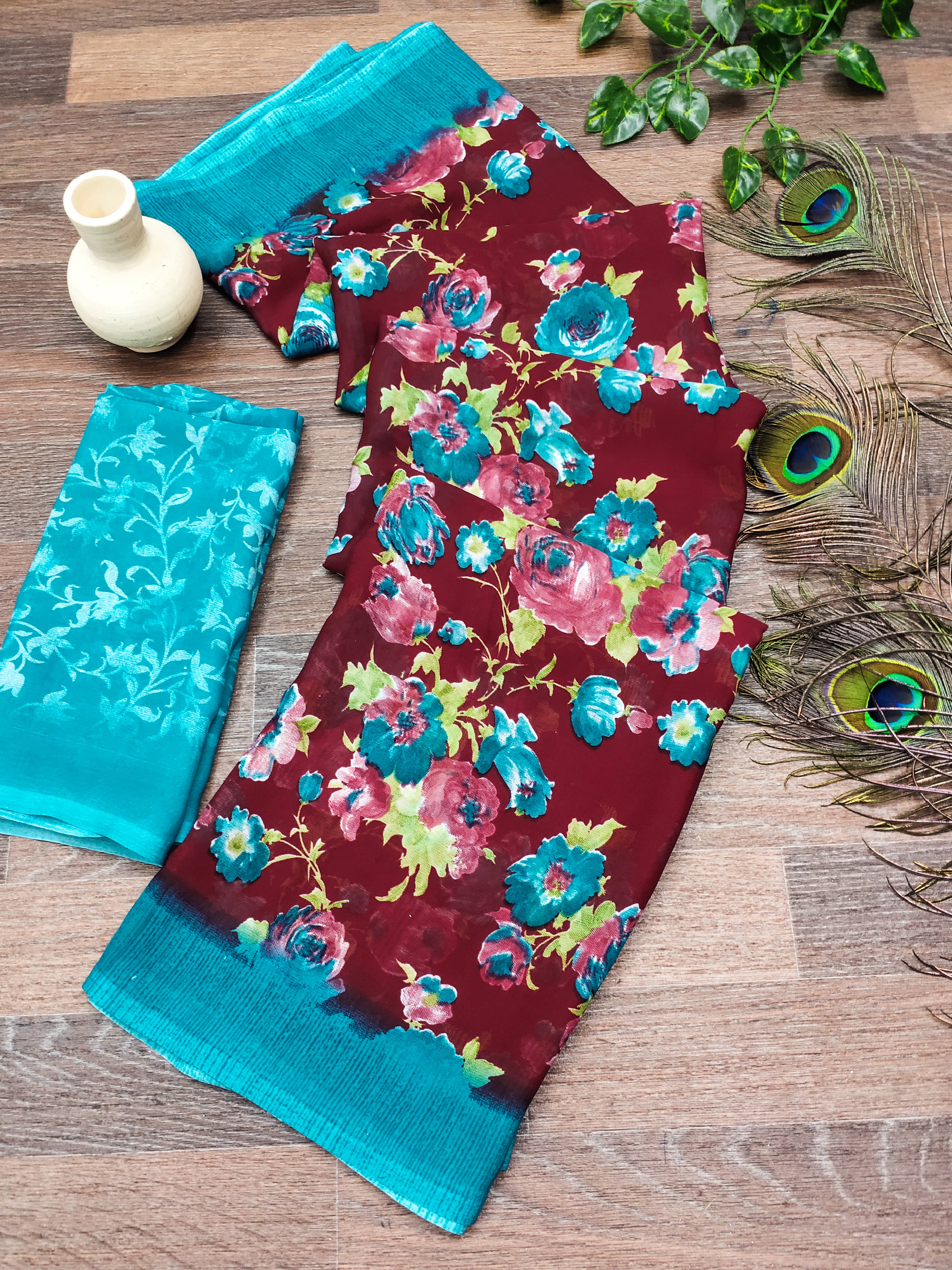 ANAND SAREES Georgette Printed Chanderi saree With Unstitched Blouse Piece ( Maroon ) ANAND SAREES Georgette Printed Chanderi saree With Unstitched Blouse Piece ( Maroon )