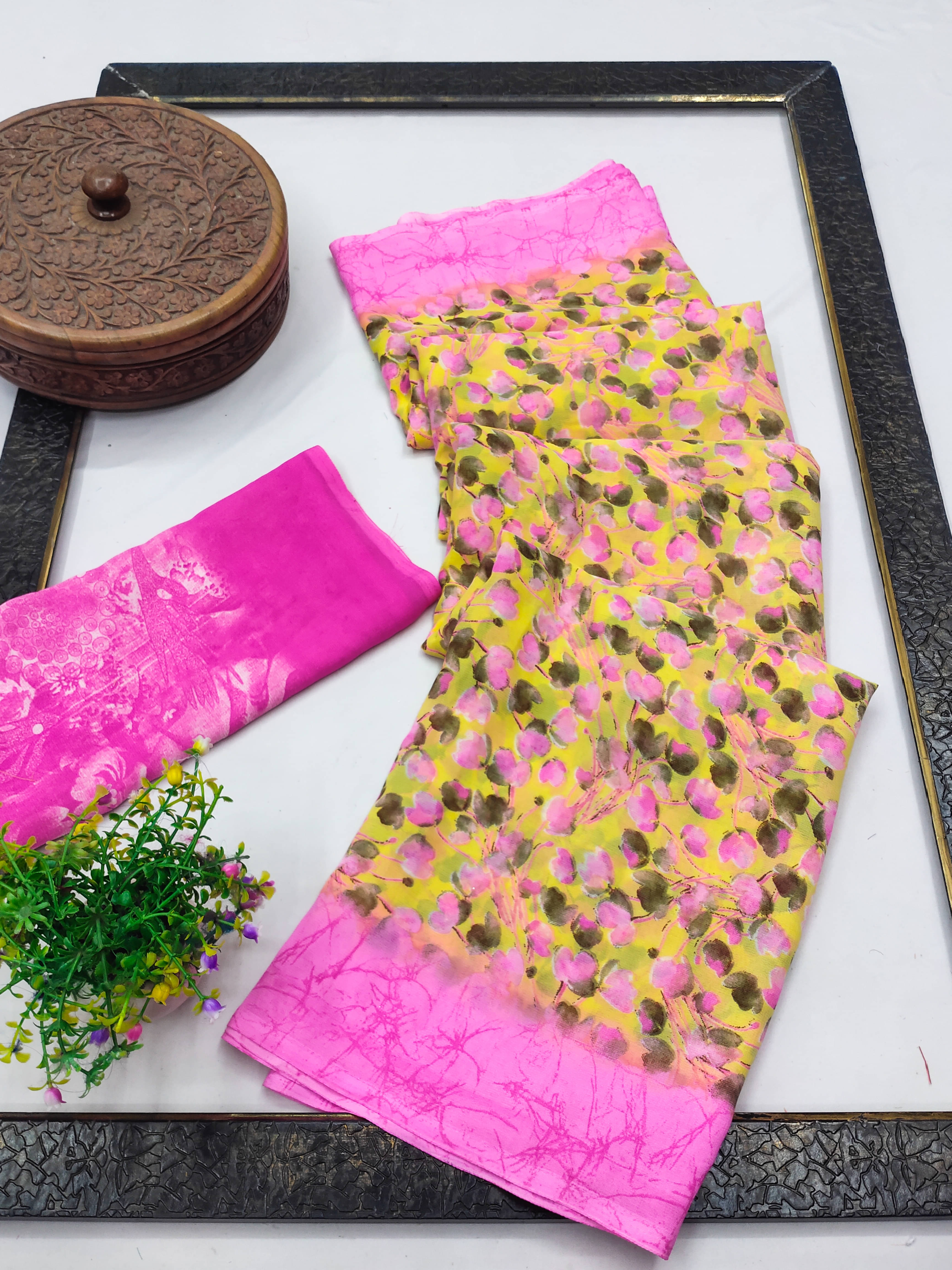     			ANAND SAREES Georgette Printed Chanderi saree With Unstitched Blouse Piece ( Pink )