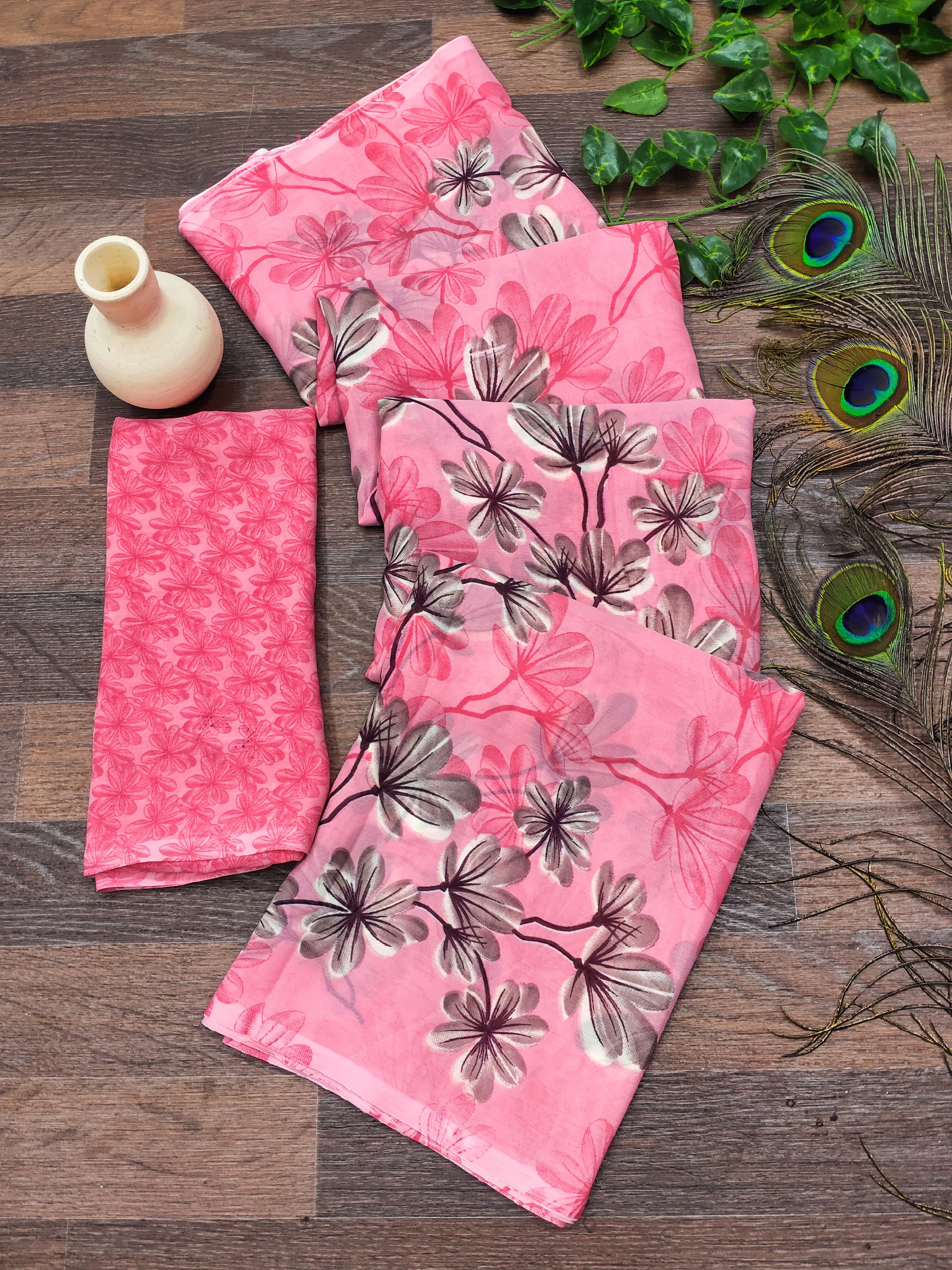     			ANAND SAREES Georgette Printed Chanderi saree With Unstitched Blouse Piece ( Pink )