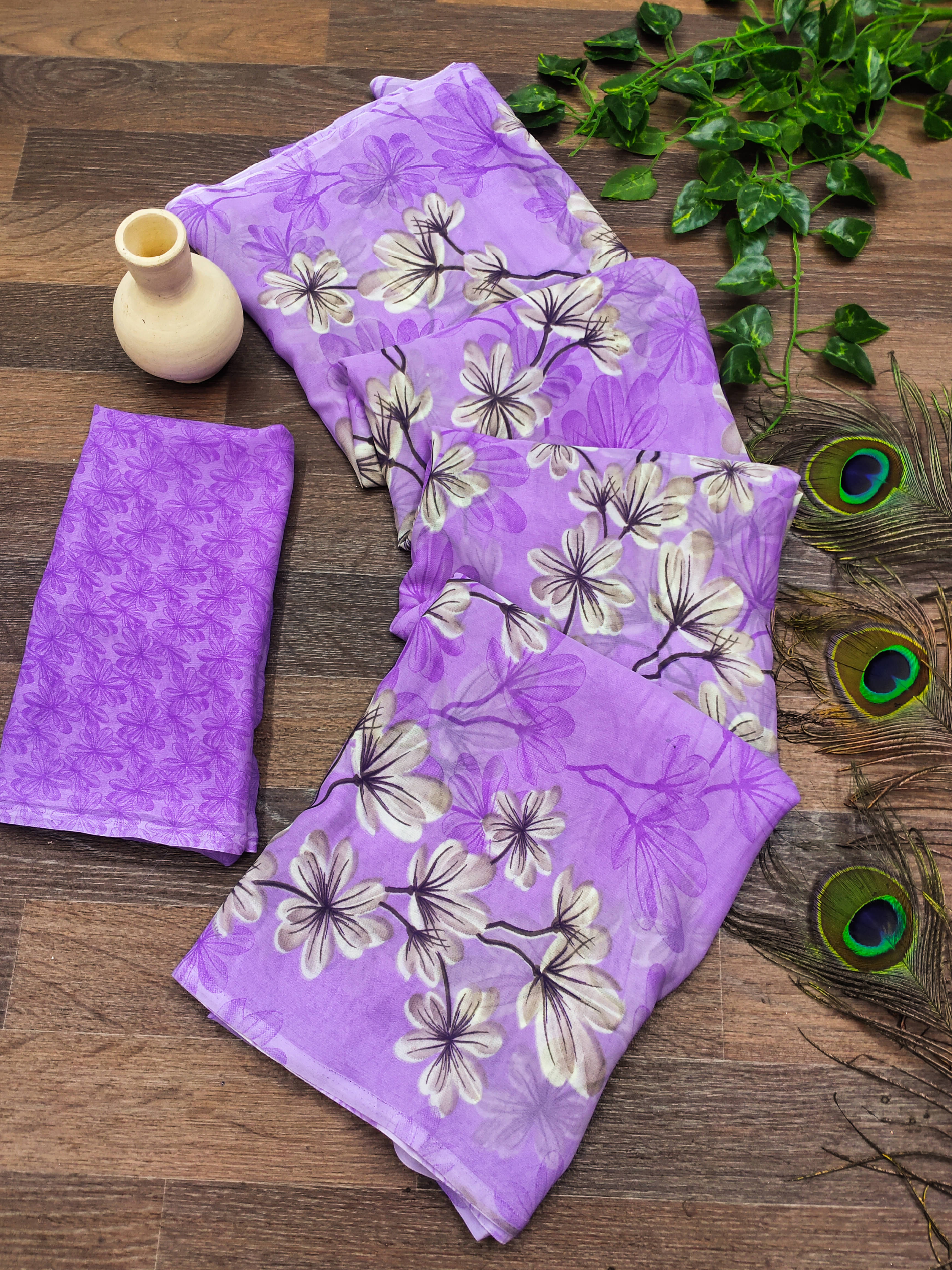     			ANAND SAREES Georgette Printed Chanderi saree With Unstitched Blouse Piece ( Purple )
