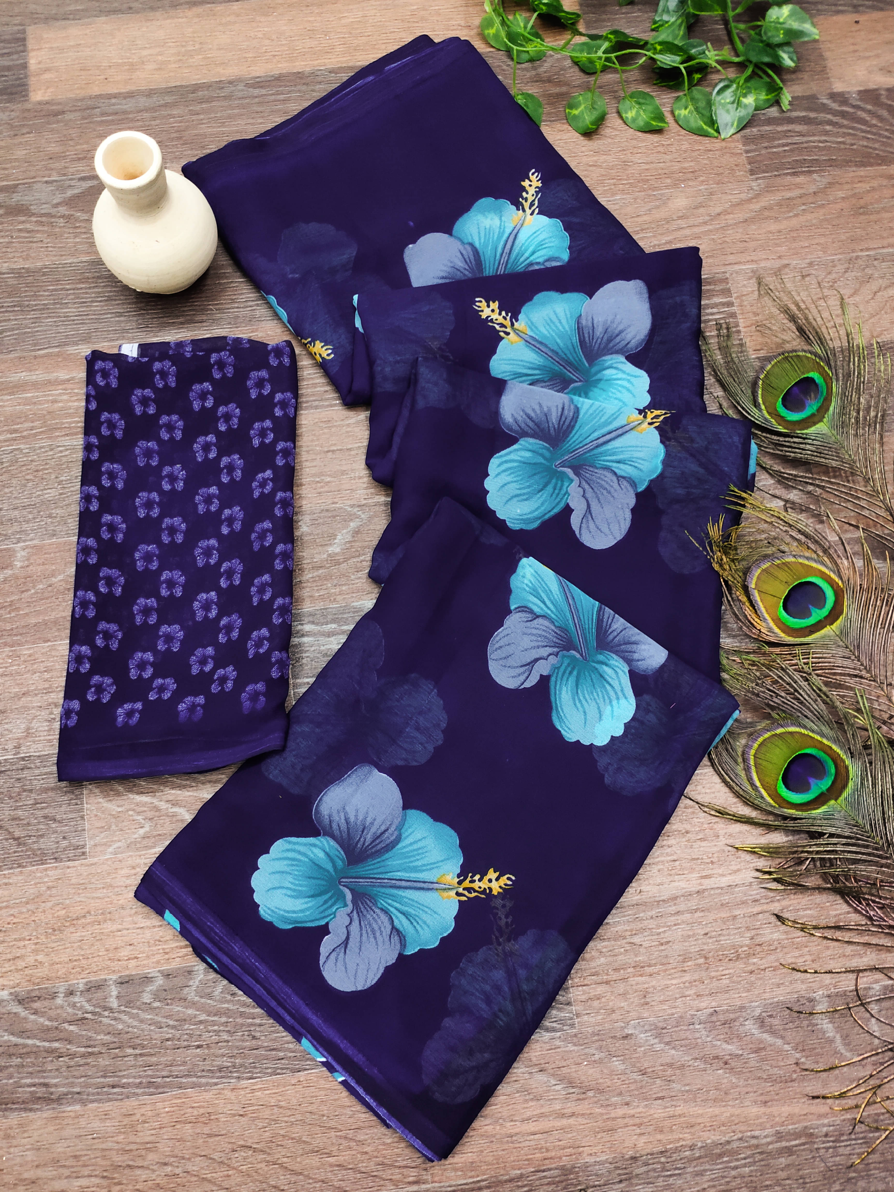 ANAND SAREES Georgette Printed Chanderi saree With Unstitched Blouse Piece ( Blue )     			ANAND SAREES Georgette Printed Chanderi saree With Unstitched Blouse Piece ( Blue )