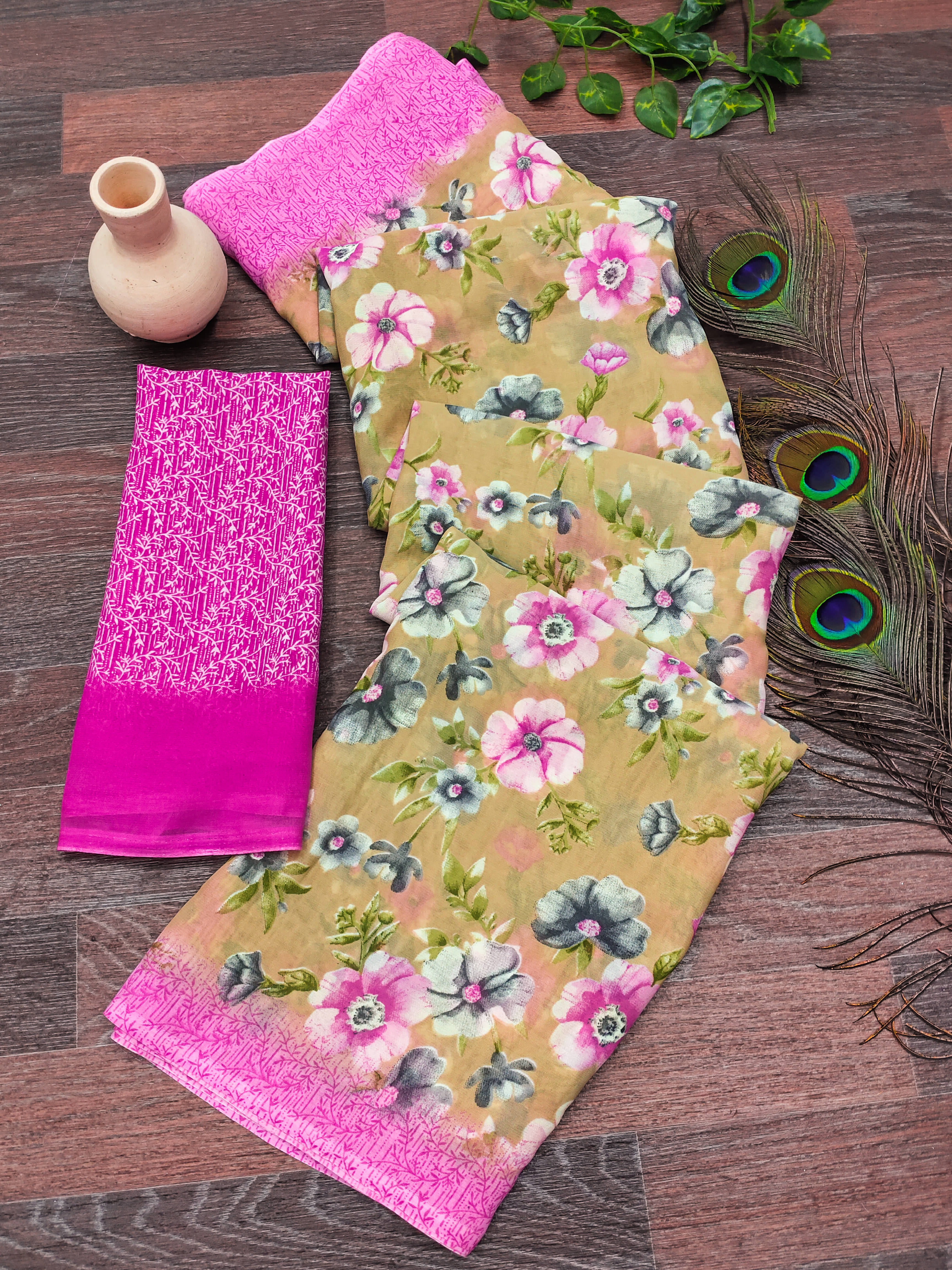 ANAND SAREES Georgette Printed Chanderi saree With Unstitched Blouse Piece ( Beige ) ANAND SAREES Georgette Printed Chanderi saree With Unstitched Blouse Piece ( Beige )