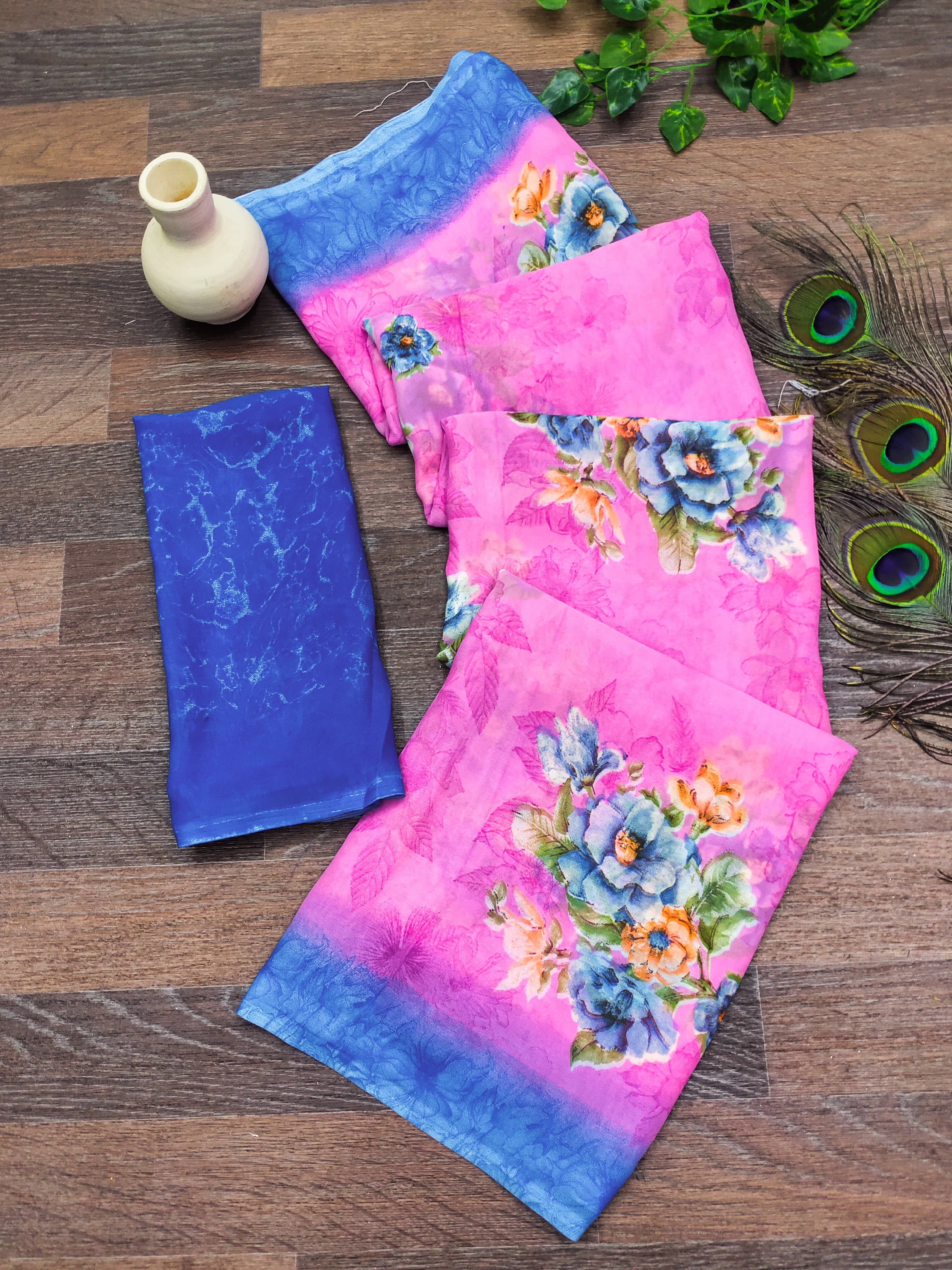 ANAND SAREES Georgette Printed Chanderi saree With Unstitched Blouse Piece ( Pink ) ANAND SAREES Georgette Printed Chanderi saree With Unstitched Blouse Piece ( Pink )