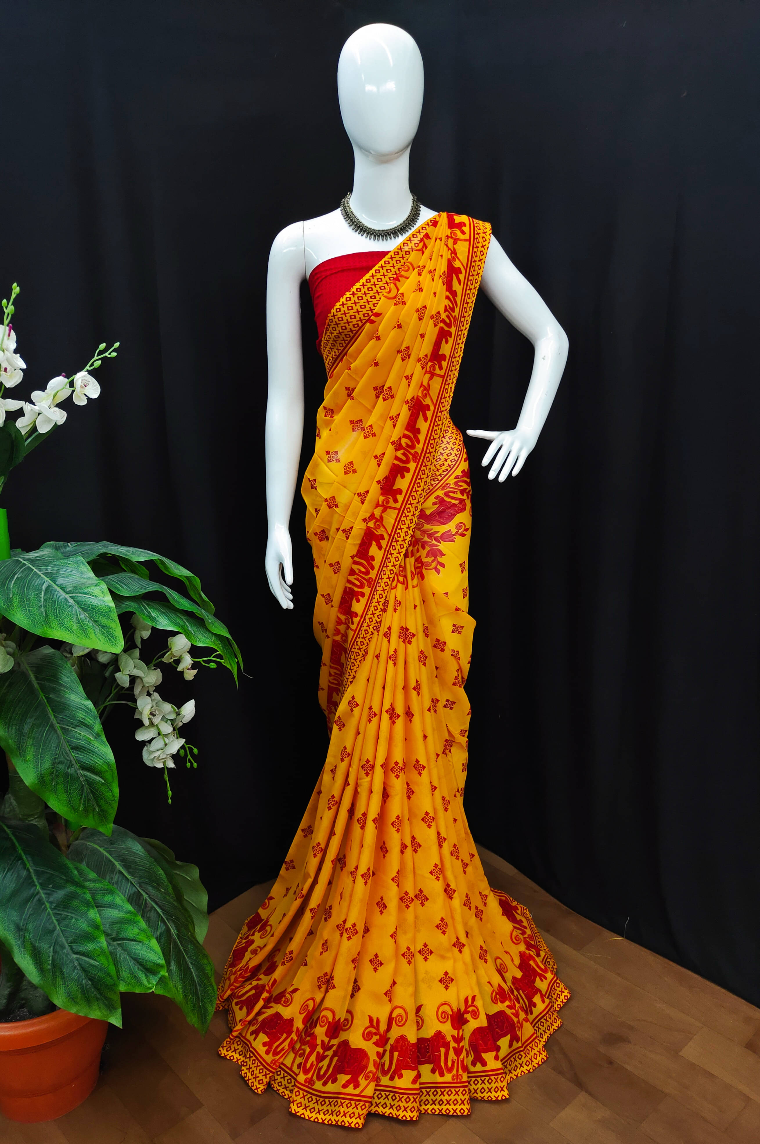     			ANAND SAREES Georgette Printed Chanderi saree With Unstitched Blouse Piece ( Red )