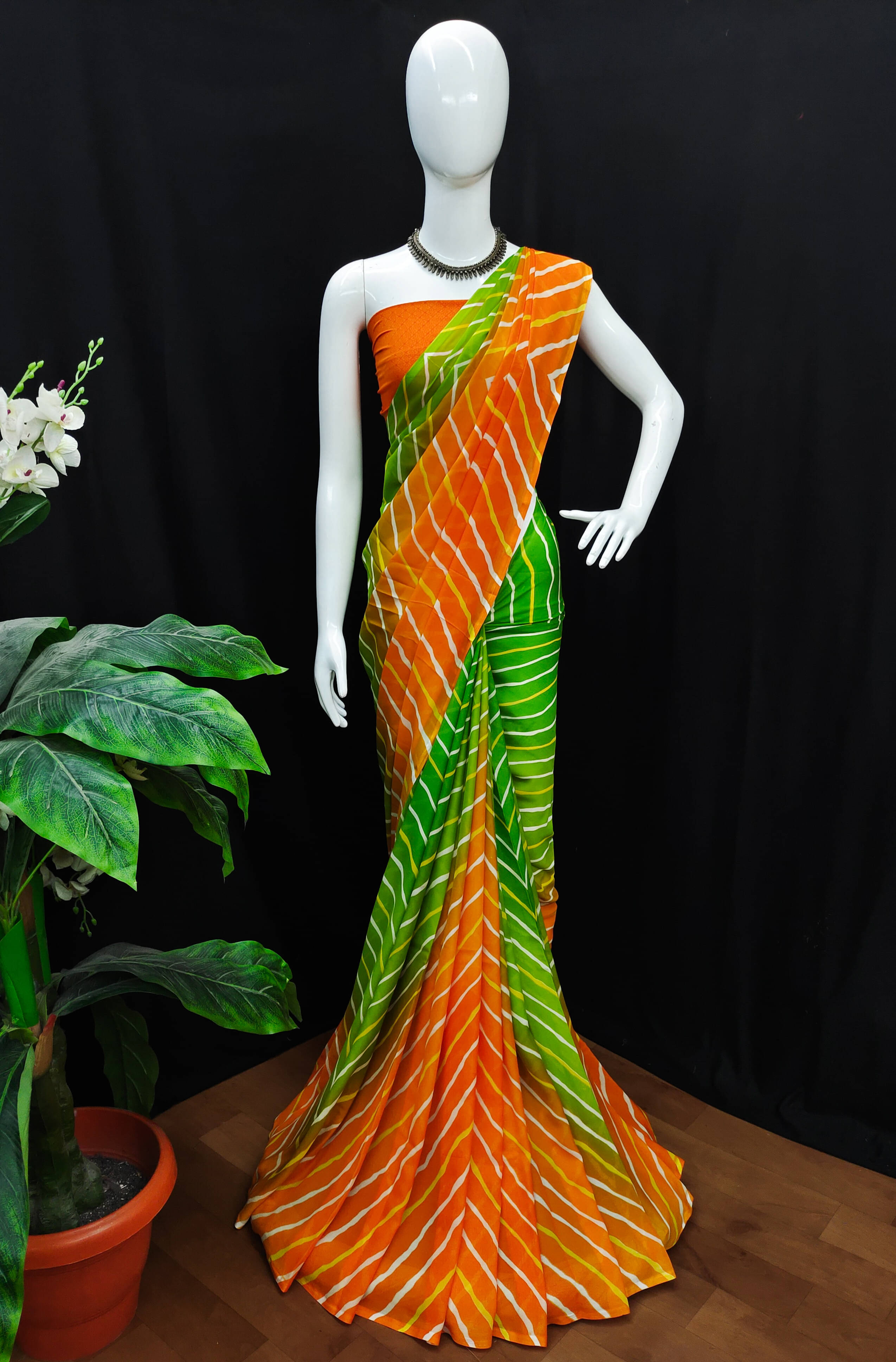 ANAND SAREES Georgette Striped Chanderi saree With Unstitched Blouse Piece ( Yellow ) ANAND SAREES Georgette Striped Chanderi saree With Unstitched Blouse Piece ( Yellow )