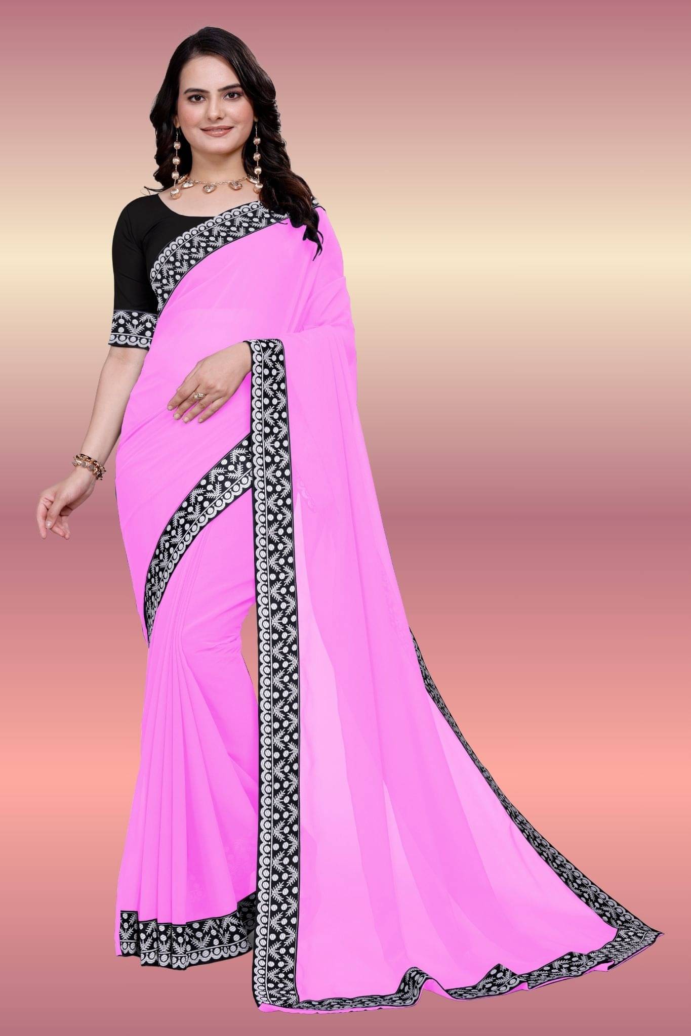 Aai Shree Khodiyar Georgette Self Design Banarasi saree With Unstitched Blouse Piece ( Pink ) Aai Shree Khodiyar Georgette Self Design Banarasi saree With Unstitched Blouse Piece ( Pink )