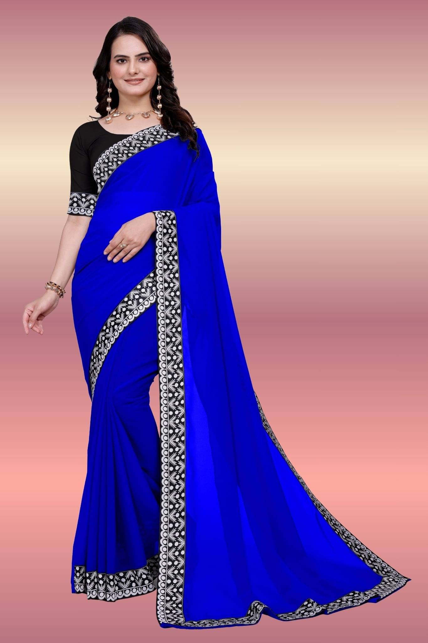 Aai Shree Khodiyar Georgette Self Design Banarasi saree With Unstitched Blouse Piece ( Blue ) Aai Shree Khodiyar Georgette Self Design Banarasi saree With Unstitched Blouse Piece ( Blue )