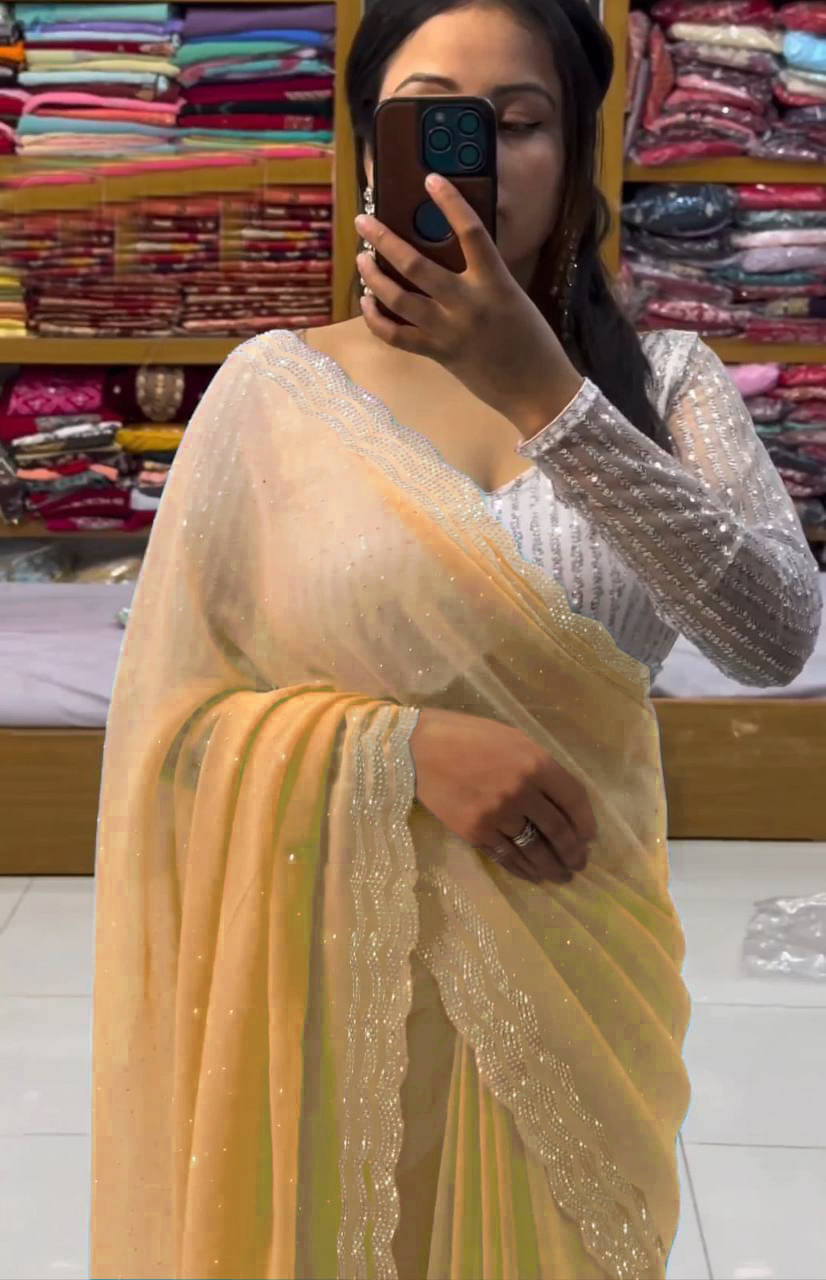 Avenue Creation Georgette Solid Regular Saree With Unstitched Blouse Piece ( Multicolor ) Avenue Creation Georgette Solid Regular Saree With Unstitched Blouse Piece ( Multicolor )