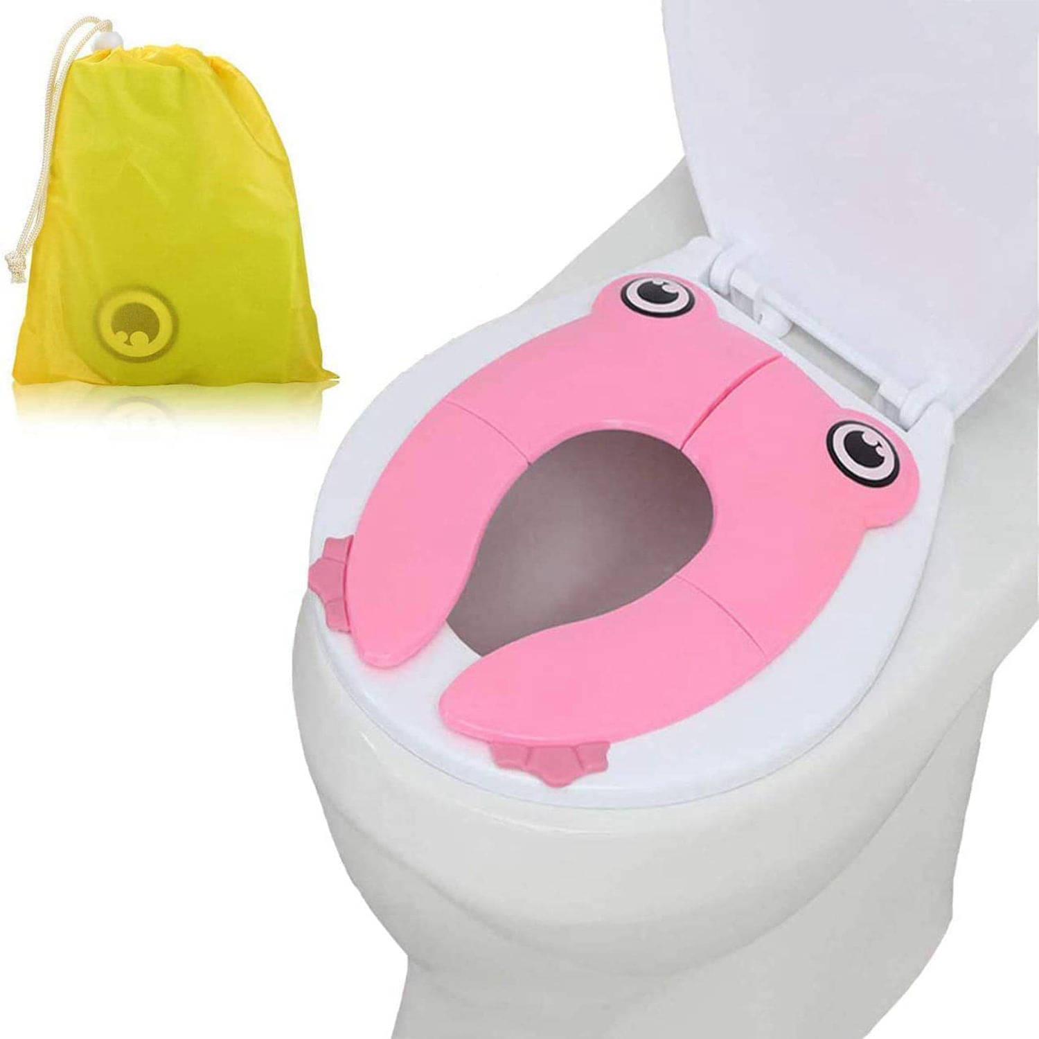     			CASSOWARY Frog Design Toilet Potty Training Seat Cover, Travel Toilet Seat, Folding Non Slip Silicone Pads, Travel Portable Reusable Kids Toddlers Boys Girls, Carry Bag (Pink)