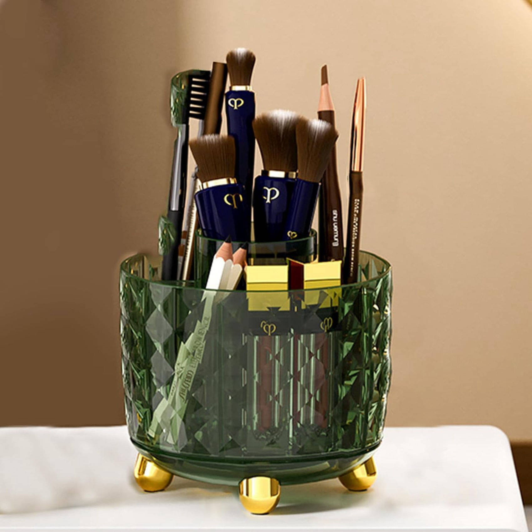 CASSOWARY Multipurpose Storage Holder | Decorative Crystal Finish Stylish Look | Makeup Brush Holder | Desk Storage Container (Dark Green Gold) CASSOWARY Multipurpose Storage Holder | Decorative Crystal Finish Stylish Look | Makeup Brush Holder | Desk Storage Container (Dark Green Gold)
