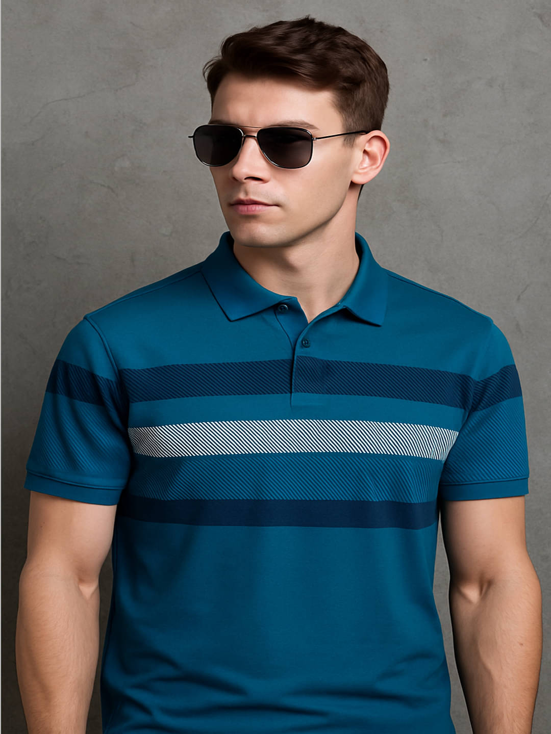 COCOSOUL Men Polyester Regular Fit Striped Polo T Shirt ( Teal Blue ) COCOSOUL Men Polyester Regular Fit Striped Polo T Shirt ( Teal Blue )