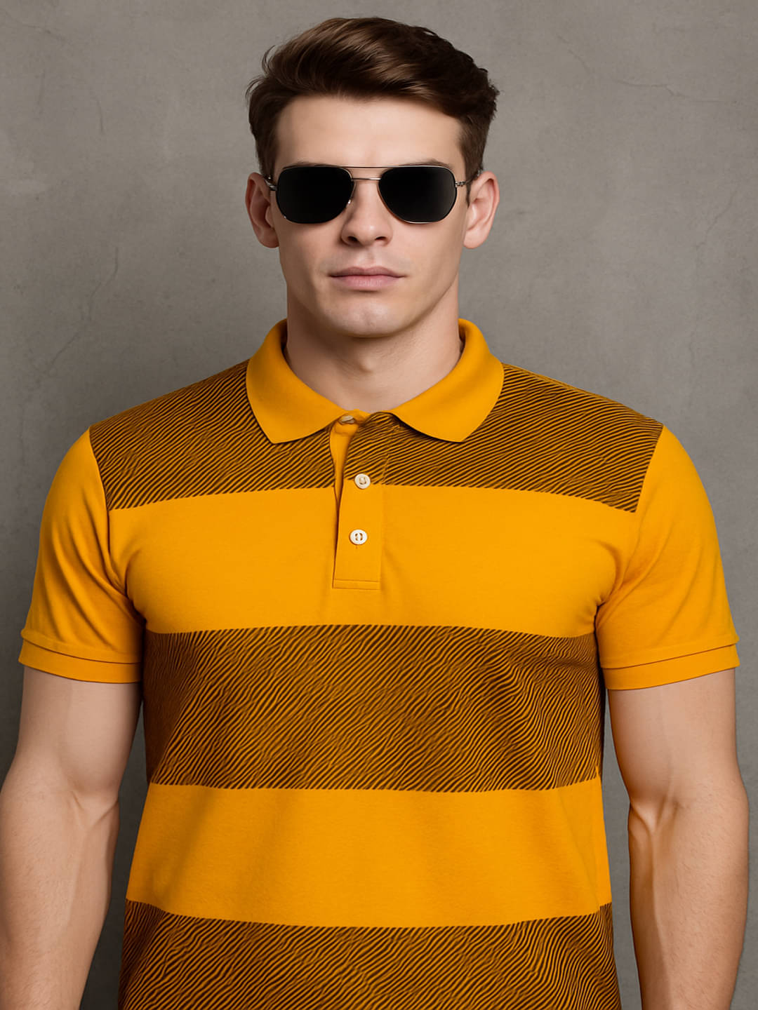 COCOSOUL Men Polyester Regular Fit Colorblock Polo T Shirt ( Mustard ) COCOSOUL Men Polyester Regular Fit Colorblock Polo T Shirt ( Mustard )