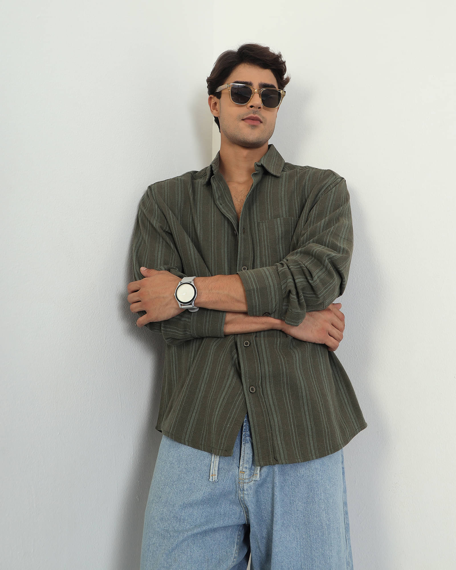 Chimpaaanzee Cotton Blend Oversized Fit Striped Full Sleeves Men's Casual Shirt - Dark Green ( Pack of 1 ) Chimpaaanzee Cotton Blend Oversized Fit Striped Full Sleeves Men's Casual Shirt - Dark Green ( Pack of 1 )