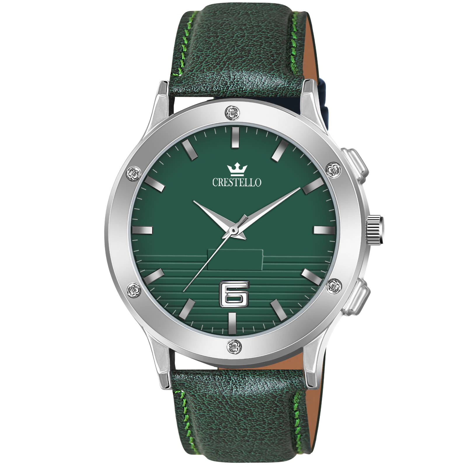     			Crestello Green Leather Analog Men's Watch