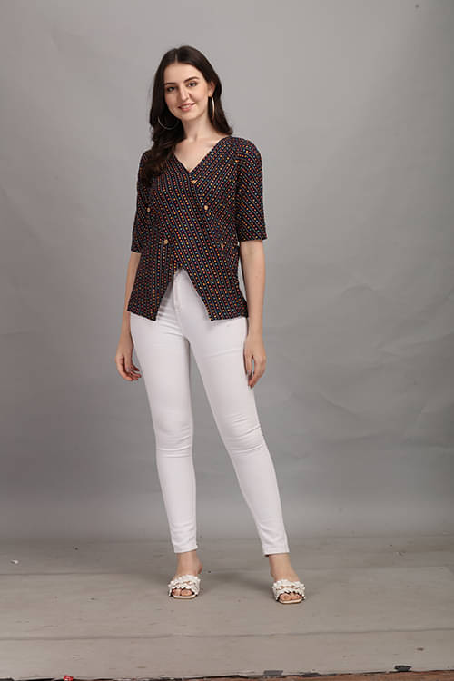     			Derifa Women's Viscose Rayon Wrap Top ( Black )