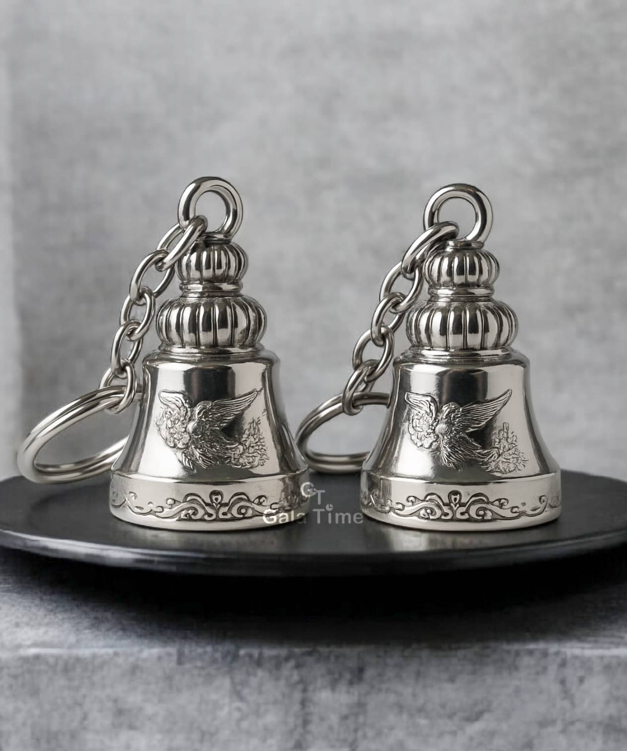     			Guardian Bell Pair of 2 Silver Finish Metal Hanging Bells with unique Design| Ideal for Gifting | Good luck charm for biker & loved ones
