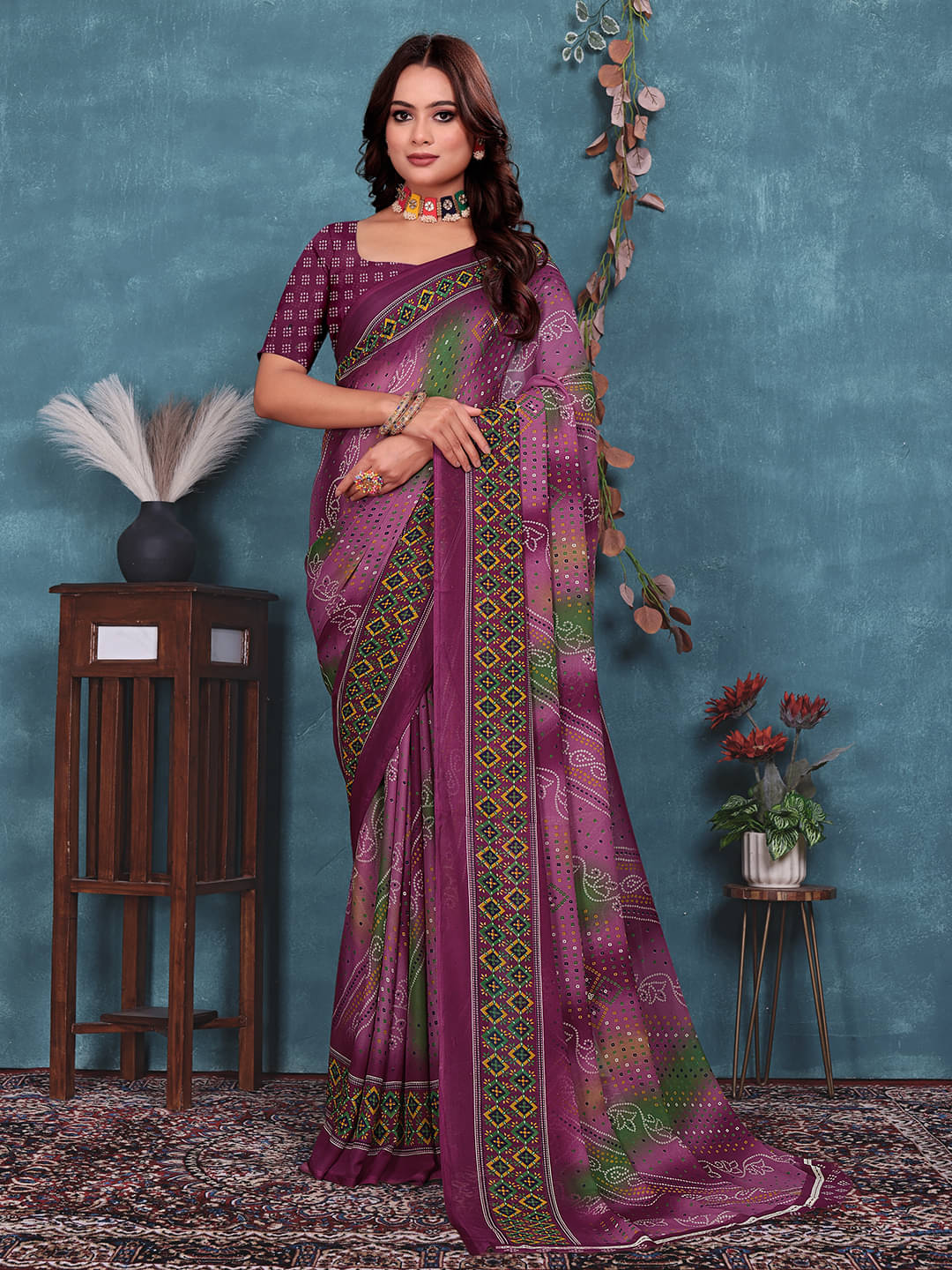 Kanooda Prints Georgette Printed Regular Saree With Unstitched Blouse Piece ( Wine ) Kanooda Prints Georgette Printed Regular Saree With Unstitched Blouse Piece ( Wine )