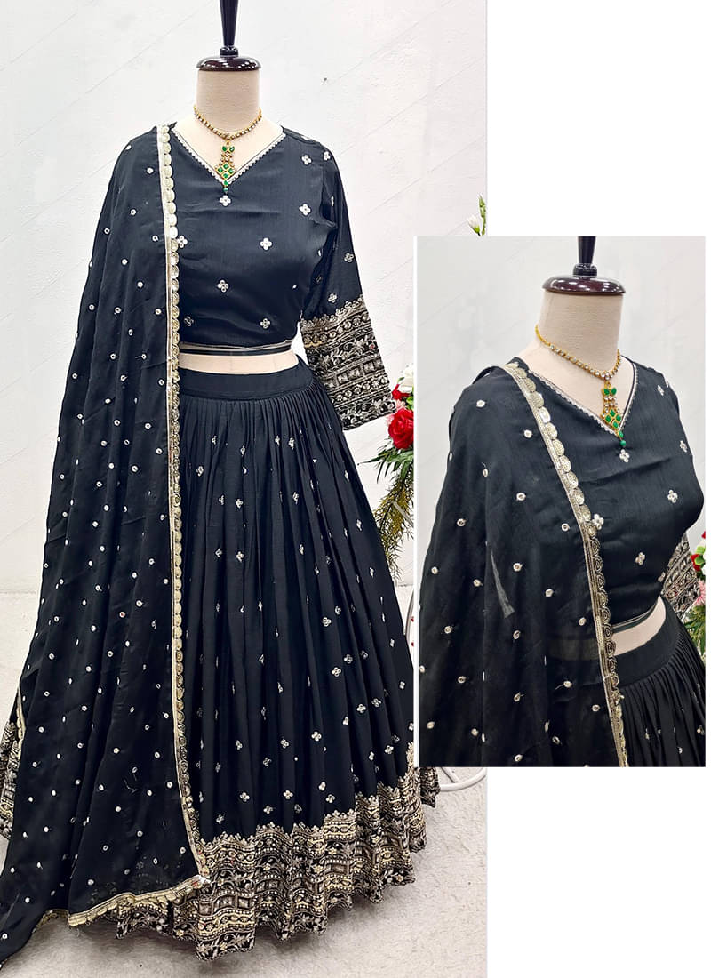     			Keyura Black Georgette Unstitched Unstitched Lehenga Single