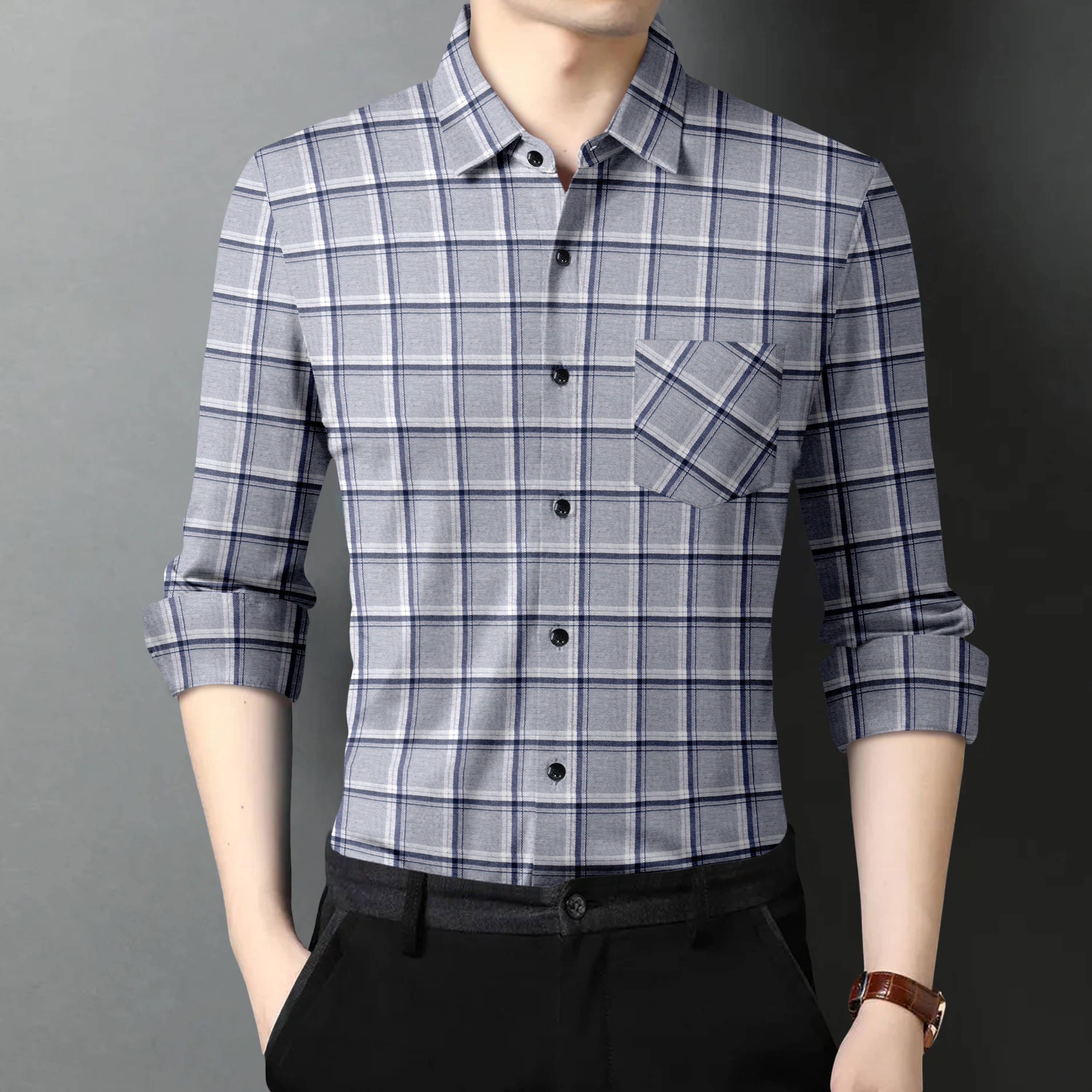     			MBF66 Cotton Blend Slim Fit Checks Full Sleeves Men's Casual Shirt - Grey ( Pack of 1 )