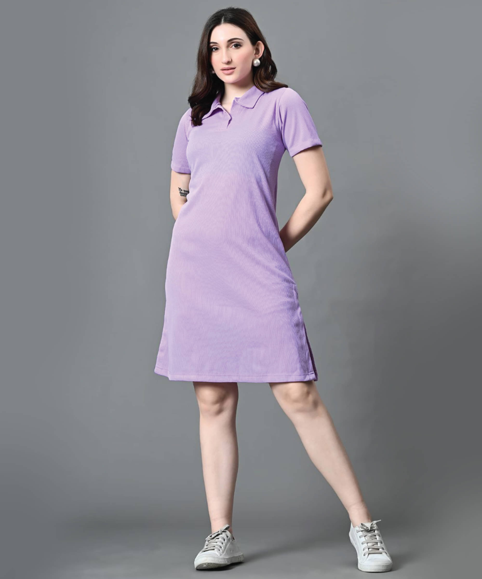 MODYOUNG Women Polyester Solid Regular Fit Polo Collar T-Shirt ( Purple )     			MODYOUNG Women Polyester Solid Regular Fit Polo Collar T-Shirt ( Purple )